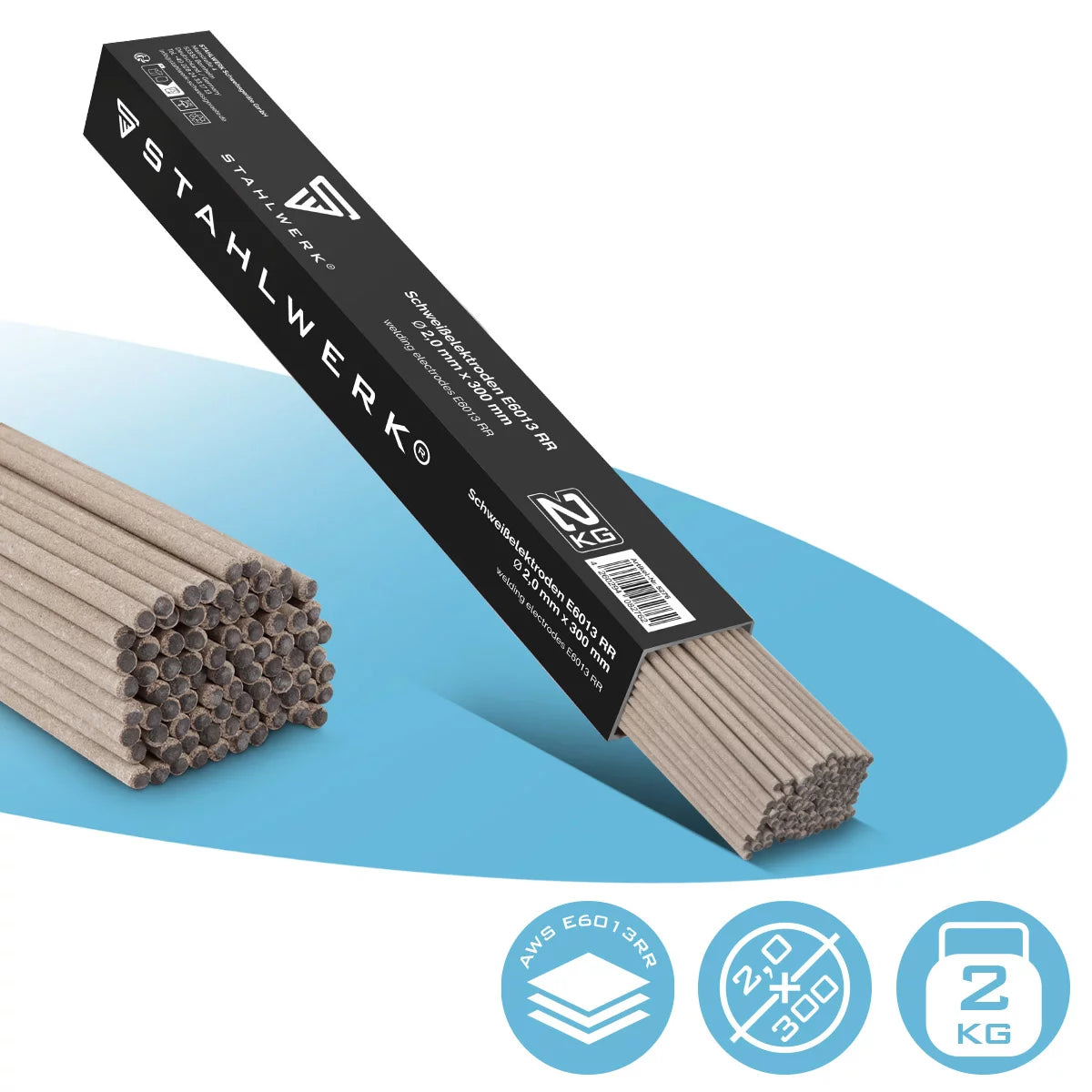 STAHLWERK Stabelektroden AWS E6013RR dick rutilumhüllt 2 mm x 300 mm Schweißstrom 50-70 A, hohe chemische Reinheit 2 kg MMA ARC