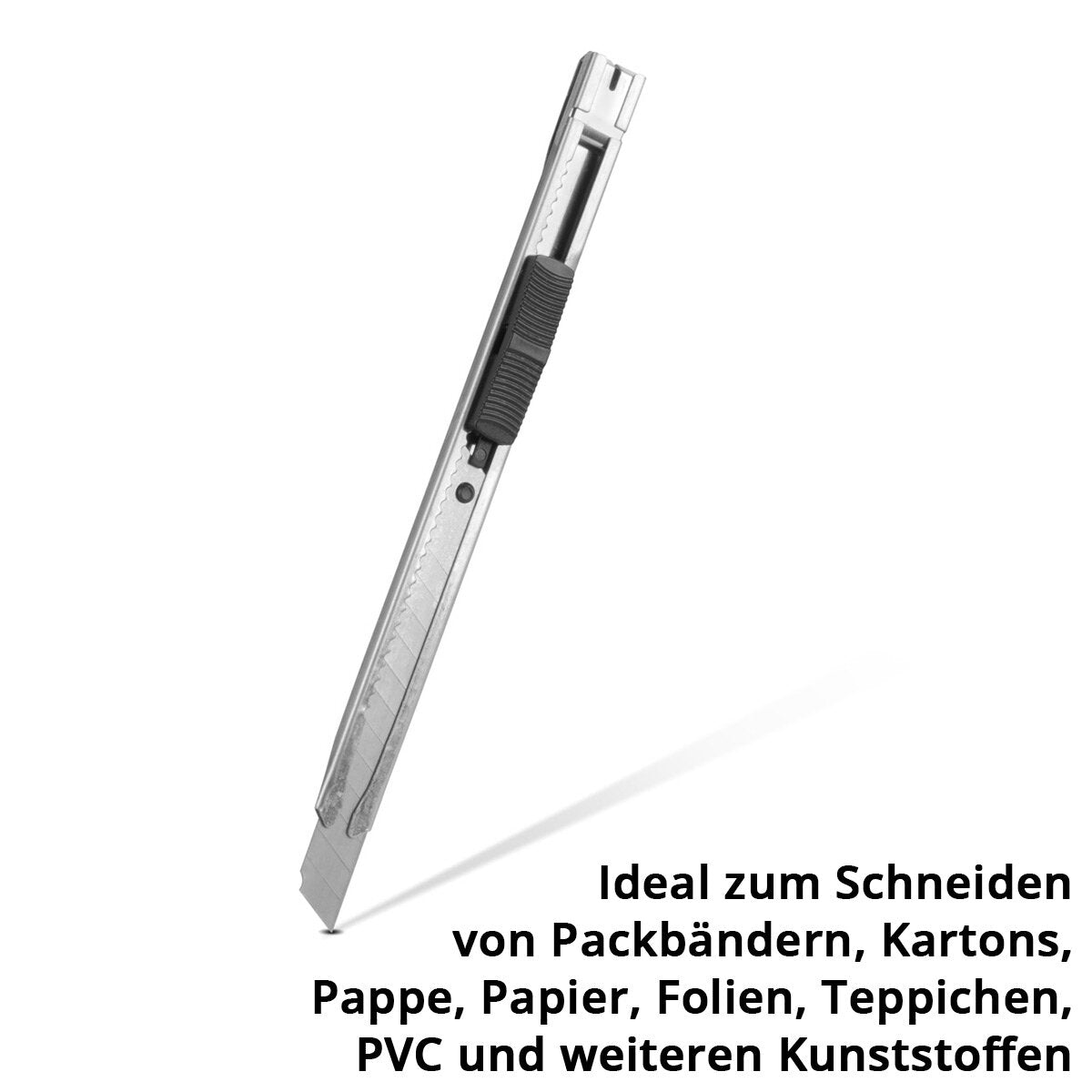 STAHLWERK cutter knife set of 10 with 9 mm snap-off blades made of break-resistant carbon steel, precise cutter | Carpet knife | Safety knife | Parcel knife | Box cutter