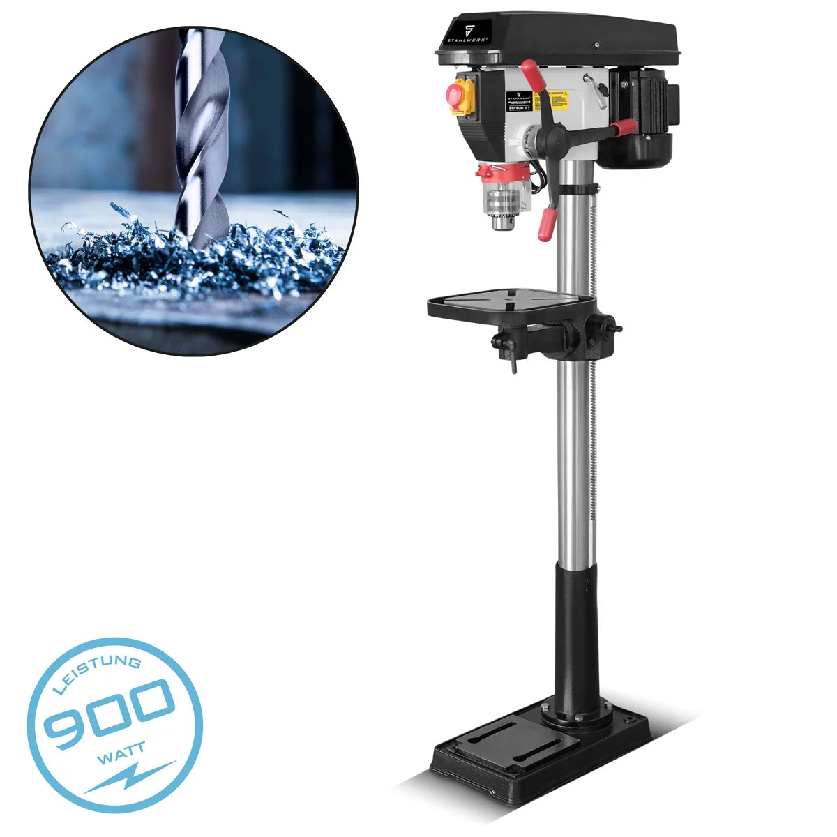 STAHLWERK BD-900 ST Säulenbohrmaschine | Leistungsstarke Standbohrmaschine 900 Watt für Heimwerker und Metallbau | Bohrdurchmesser Ø 20 mm | 280 - 2.380 U/min | Robuster Bohrtisch und Metallfuss