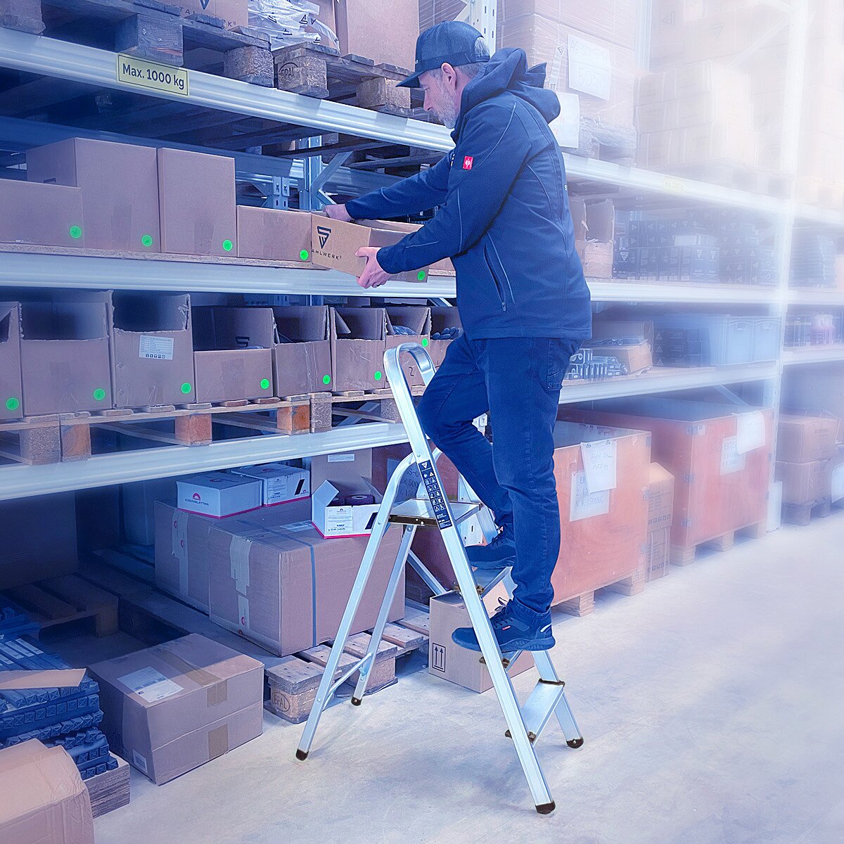 STAHLWERK step ladder HL-4 ST 150 kg, 4 steps, standing height 78 cm, aluminum ladder / folding ladder / step ladder / multi-purpose ladder with non-slip rungs including 7 year manufacturer's guarantee