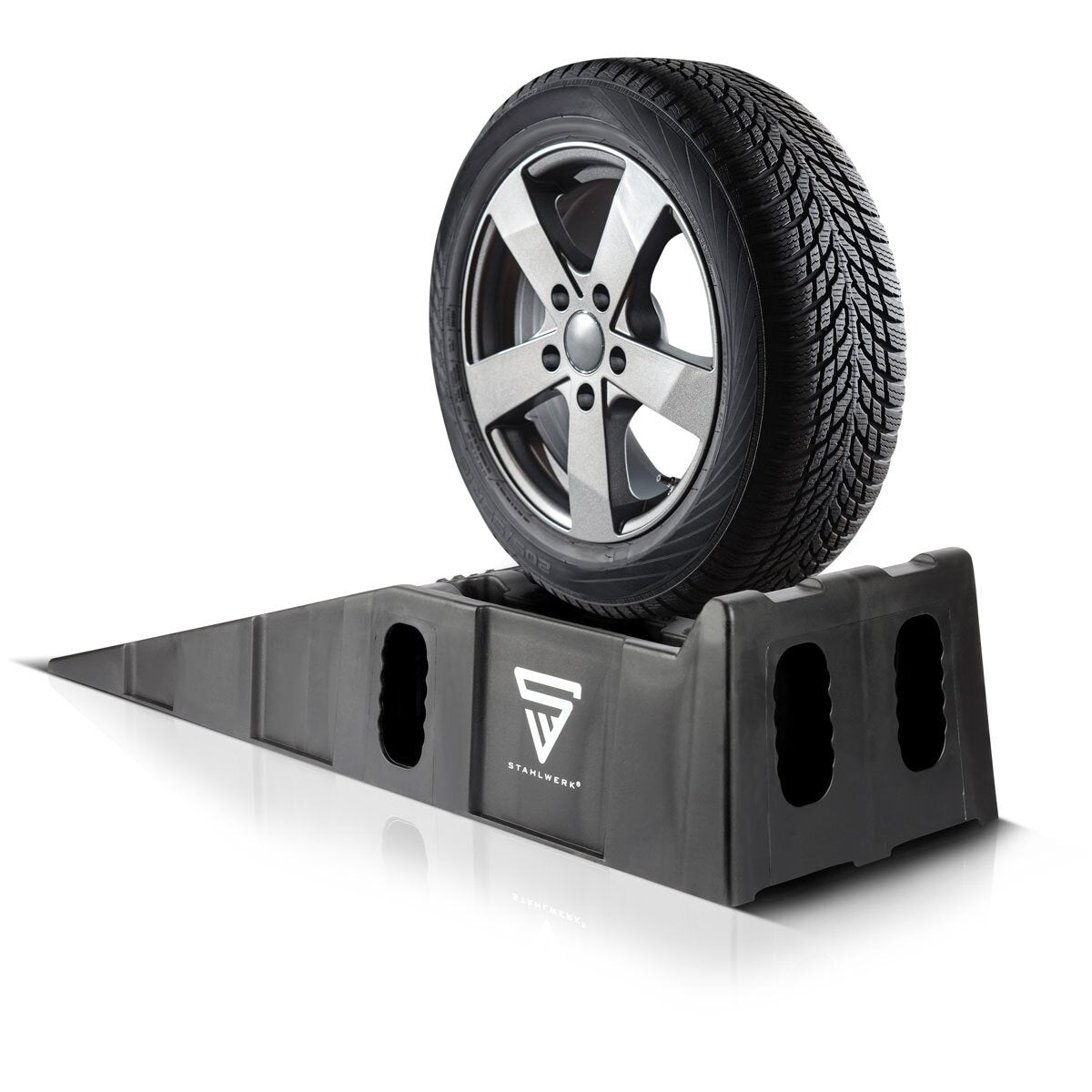 Cuneo per gradini STAHLWERK GT-15 ST set da 2 con portata di 6 t Cuneo carrabile 905 x 330 x 215 mm | Cunei da ruota | Rampa di accesso | Rampa | Cuneo di compensazione per camper, roulotte, roulotte o rimorchio