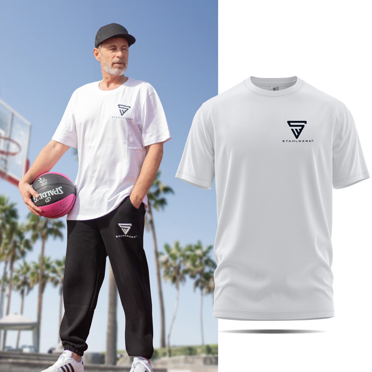 STAHLWERK T-Shirt Größe M Kurzarm-Hemd mit Logo-Print aus 100% Baumwolle