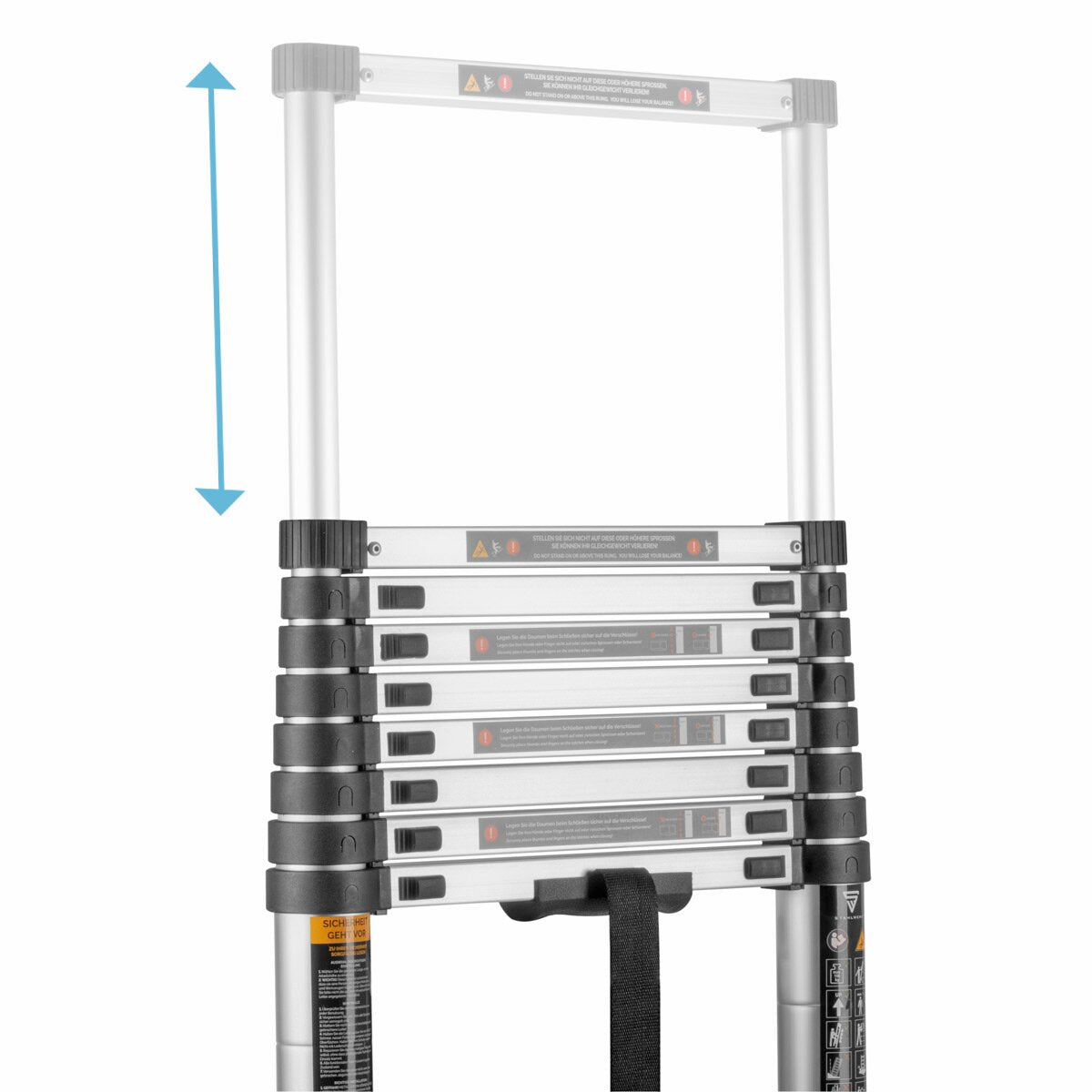 Échelle télescopique STAHLWERK TL-260 ST avec capacité de charge de 150 kg et longueur maximale de 2,60 m, échelle extensible en aluminium | Échelle penchée | Échelle à échelons avec échelons antidérapants avec garantie constructeur de 7 ans