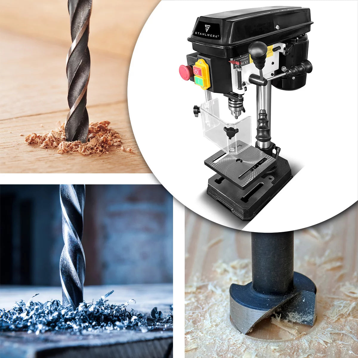 STAHLWERK BD-350 ST column drilling machine | Precise Bench Drill 350W for DIY, Metal Construction | Drilling diameter Ø 13 mm | 620 - 2,620 rpm | Robust drilling table and metal base for stability