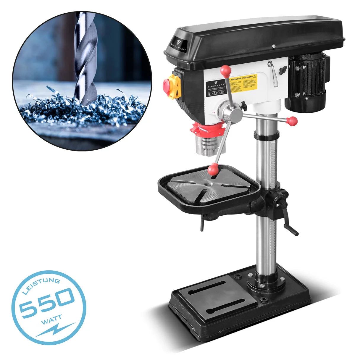 STAHLWERK BD-550 ST Standbohrmaschine | Robuste Säulenbohrmaschine mit 550 W für Heimwerker, Metallbau | Bohrdurchmesser Ø 16 mm | 200 - 2.800 U/min |Robuster Bohrtisch und Metallfuss für stabilen Stand