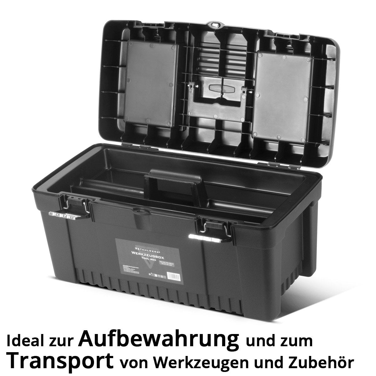 STAHLWERK Toolbox Set mit 4 leeren Werkzeugkisten | Werkzeugbox | Werkzeugkoffer | Werkzeugkasten | Werkzeug-Organizer | 4 in 1 Modul-System mit integrierten Sortimentsboxen