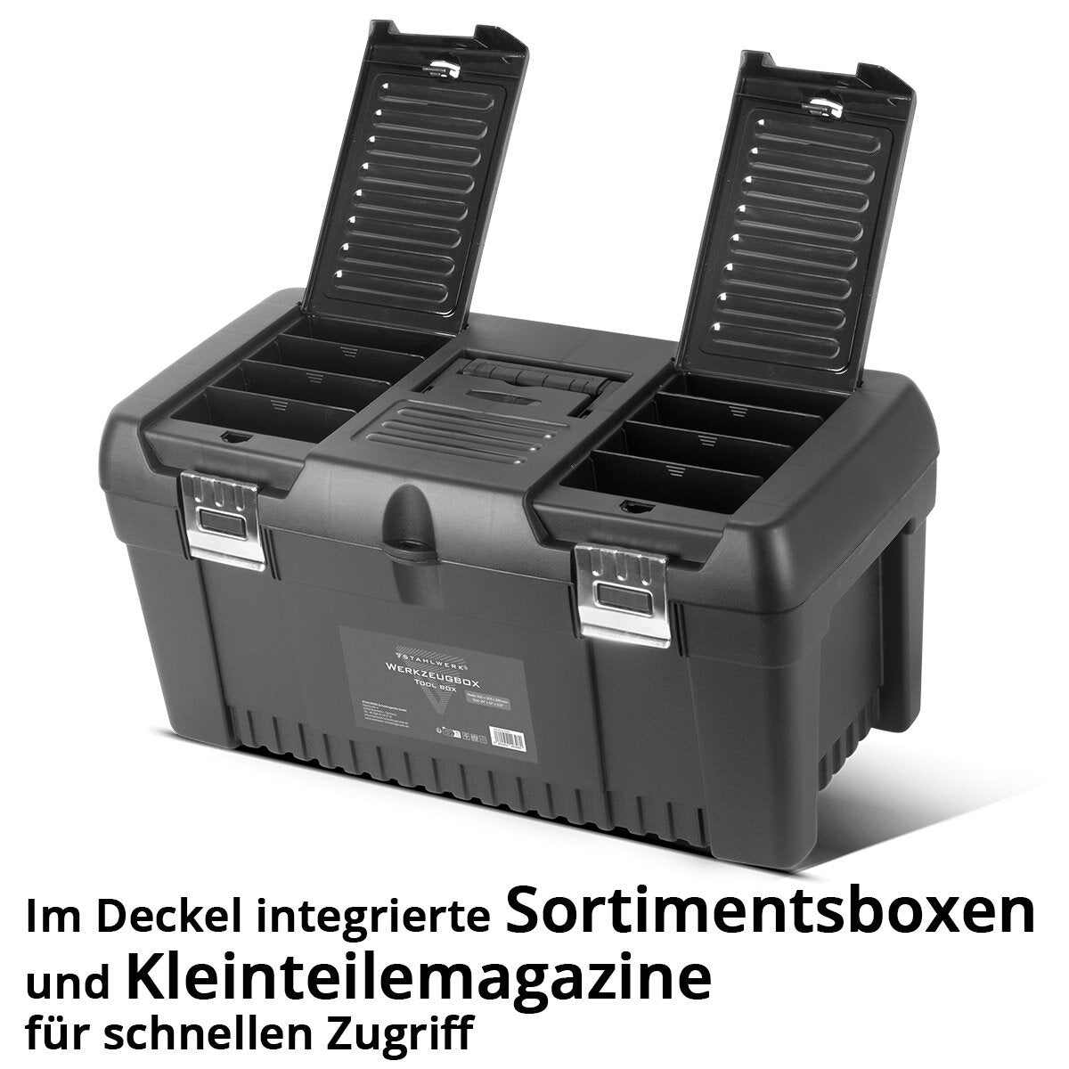 STAHLWERK Toolbox Set mit 4 leeren Werkzeugkisten | Werkzeugbox | Werkzeugkoffer | Werkzeugkasten | Werkzeug-Organizer | 4 in 1 Modul-System mit integrierten Sortimentsboxen