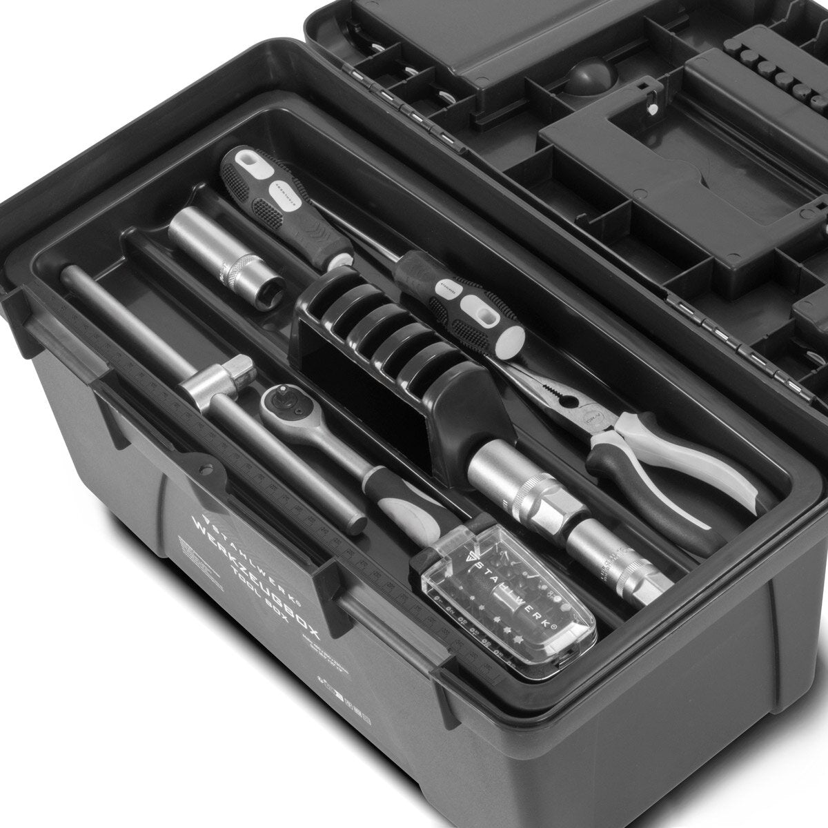 STAHLWERK Toolbox Set mit 5 leeren Werkzeugkisten | Werkzeugbox | Werkzeugkoffer | Werkzeugkasten | Werkzeug-Organizer | 5 in 1 Modul-System mit integrierten Sortimentsboxen