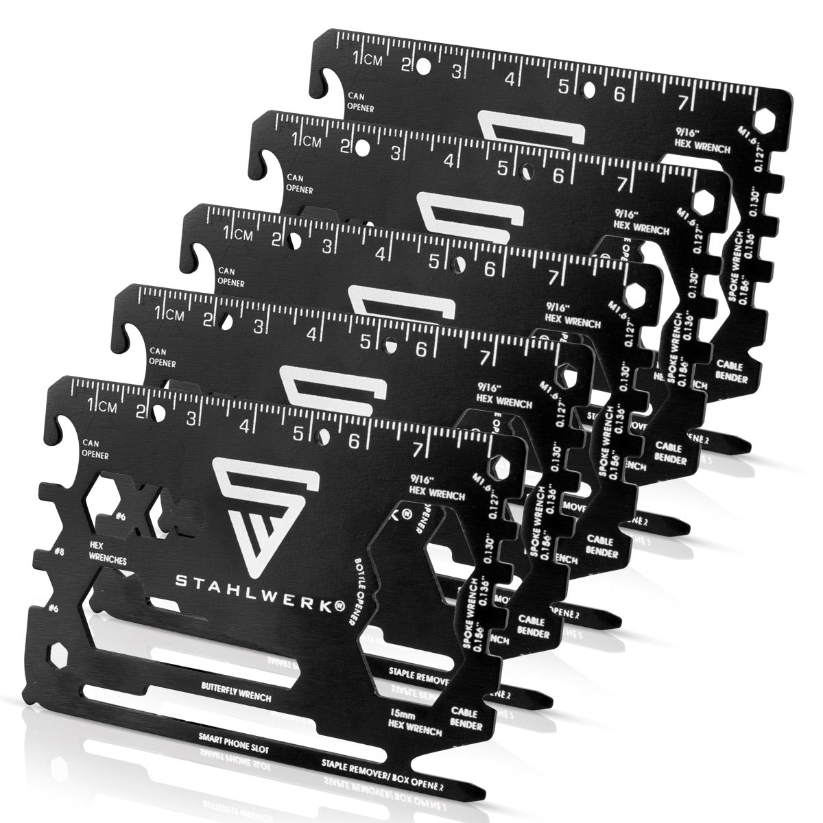 STAHLWERK Toolcard Outil multifonction 18 en 1 au format carte, lot de 5