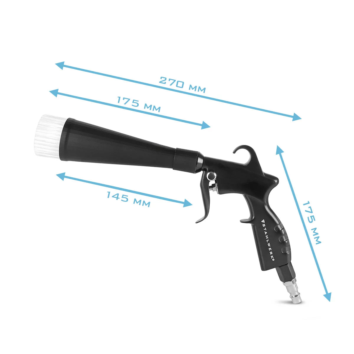 STAHLWERK dry cleaning gun RP-25 ST | Ball-bearing metal vortex nozzle | Compressed air cleaning gun | swirl effect | Strong upholstery cleaner | Automotive blow gun for surface cleaning