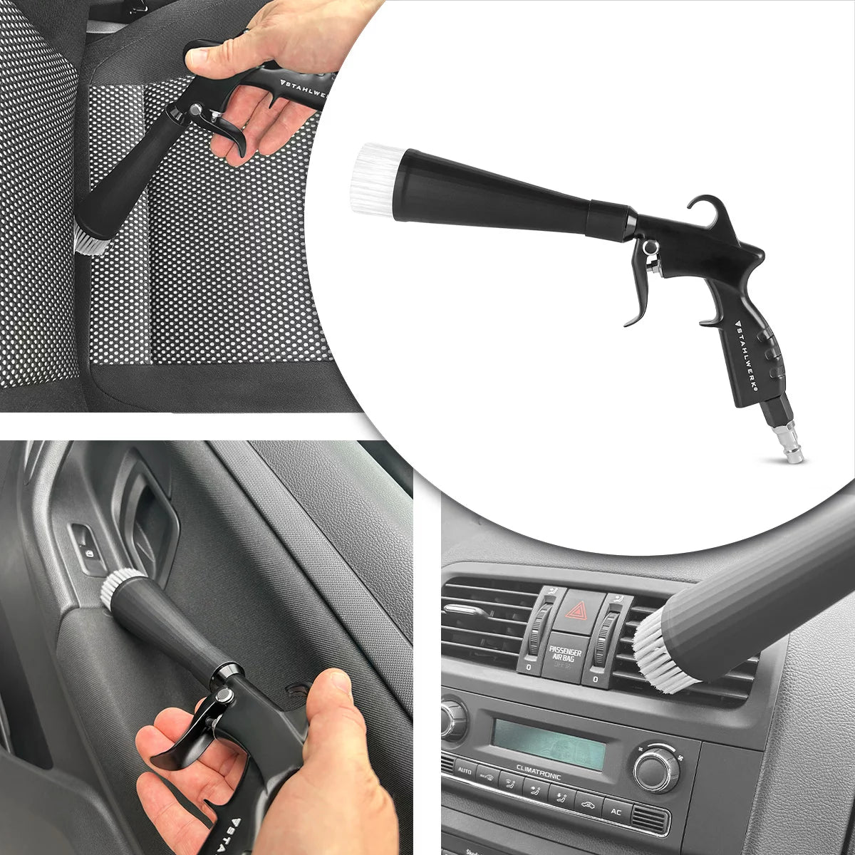 STAHLWERK dry cleaning gun RP-25 ST | Ball-bearing metal vortex nozzle | Compressed air cleaning gun | swirl effect | Strong upholstery cleaner | Automotive blow gun for surface cleaning