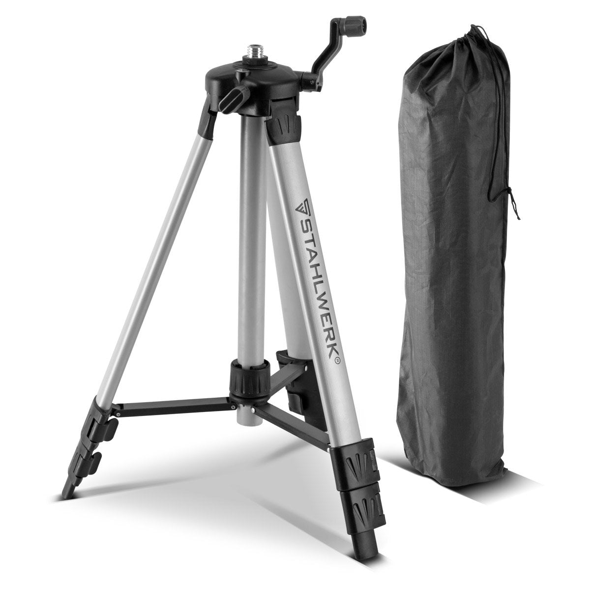 Trépied universel STAHLWERK pour le laser à lignes croisées STAHLWERK KL-5 ST trépied télescopique / trépied / trépied avec colonne centrale extensible de 280 mm, manivelle et bulle de nivellement