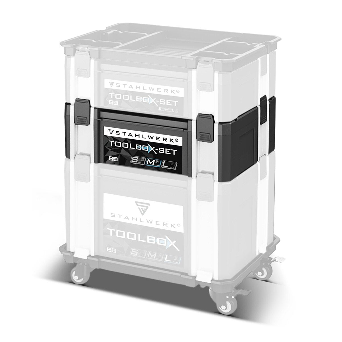 STAHLWERK Universal Toolbox Größe M 443 x 310 x 151 mm stapelbare Systembox | Werkzeugkiste | Werkzeugkoffer | Werkzeug-Organizer im Modul-System aus hochbelastbarem ABS-Kunststoff mit Tragegriff