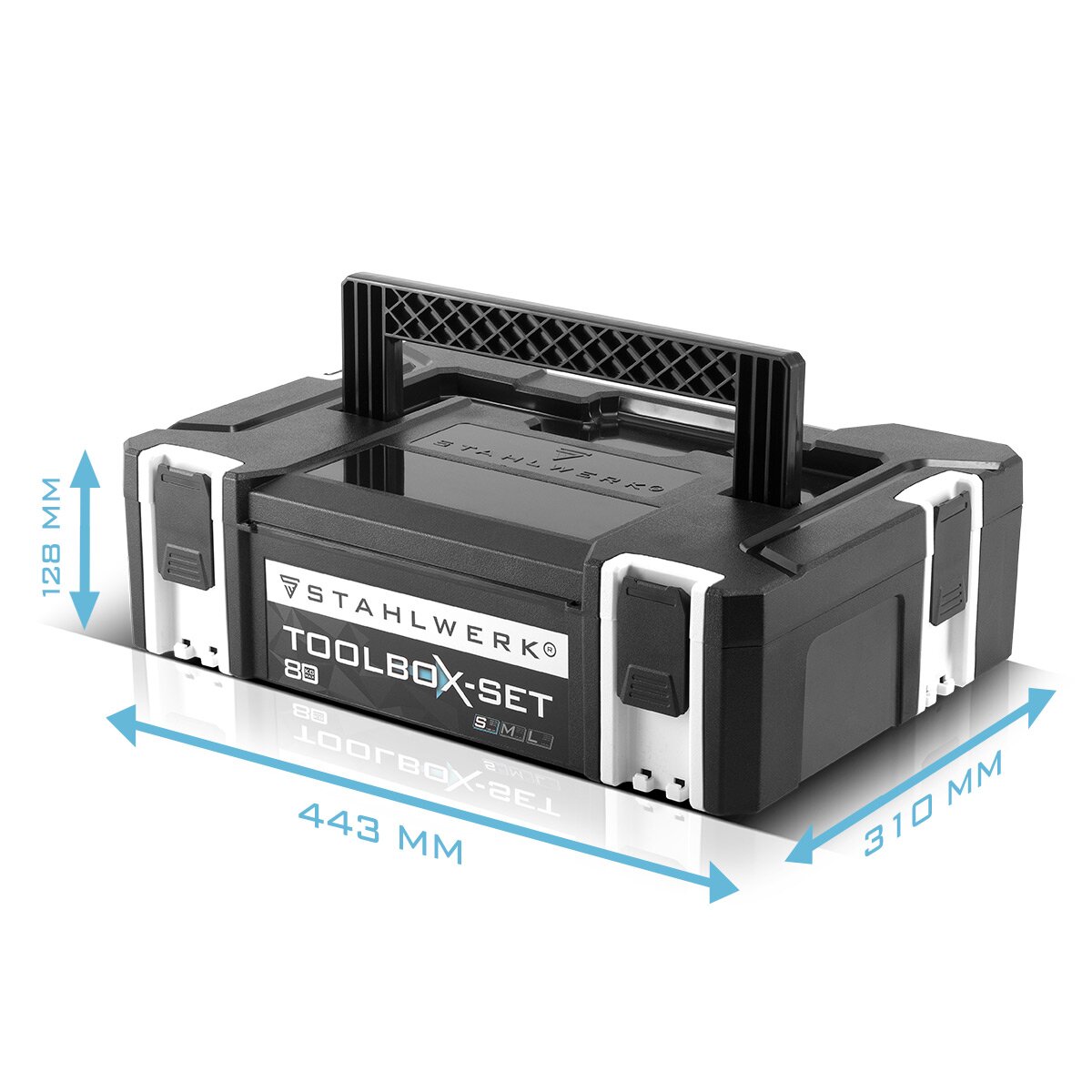 STAHLWERK Universal Toolbox with inner compartment size S 443 x 310 x 128 mm stackable system box | Toolbox | Tool organizer in a modular system made of heavy-duty ABS plastic with a carrying handle
