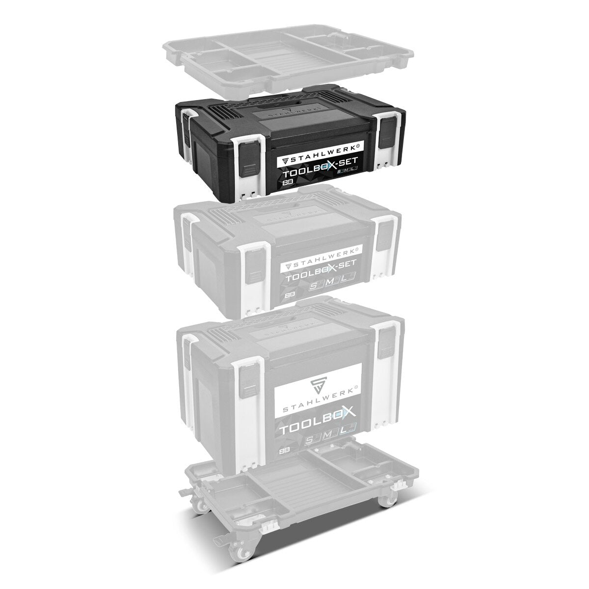 STAHLWERK Universal Toolbox with inner compartment size S 443 x 310 x 128 mm stackable system box | Toolbox | Tool organizer in a modular system made of heavy-duty ABS plastic with a carrying handle