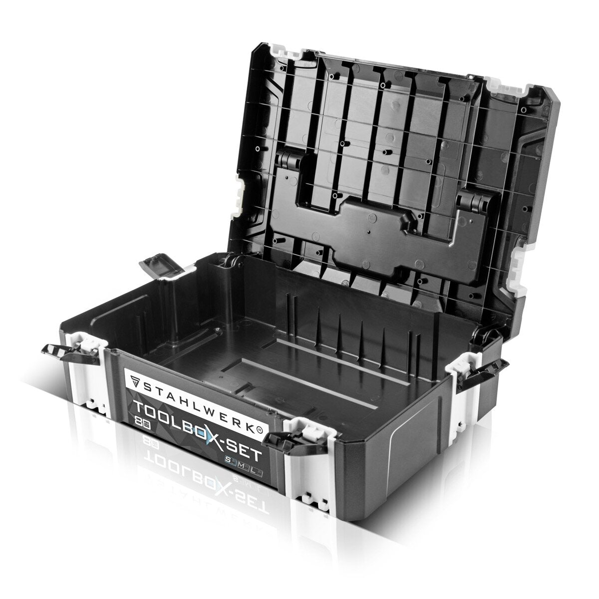 STAHLWERK Universal Toolbox Größe S 443 x 310 x 128 mm stapelbare Systembox | Werkzeugkiste | Werkzeugkoffer | Werkzeug-Organizer im Modul-System aus hochbelastbarem ABS-Kunststoff mit Tragegriff