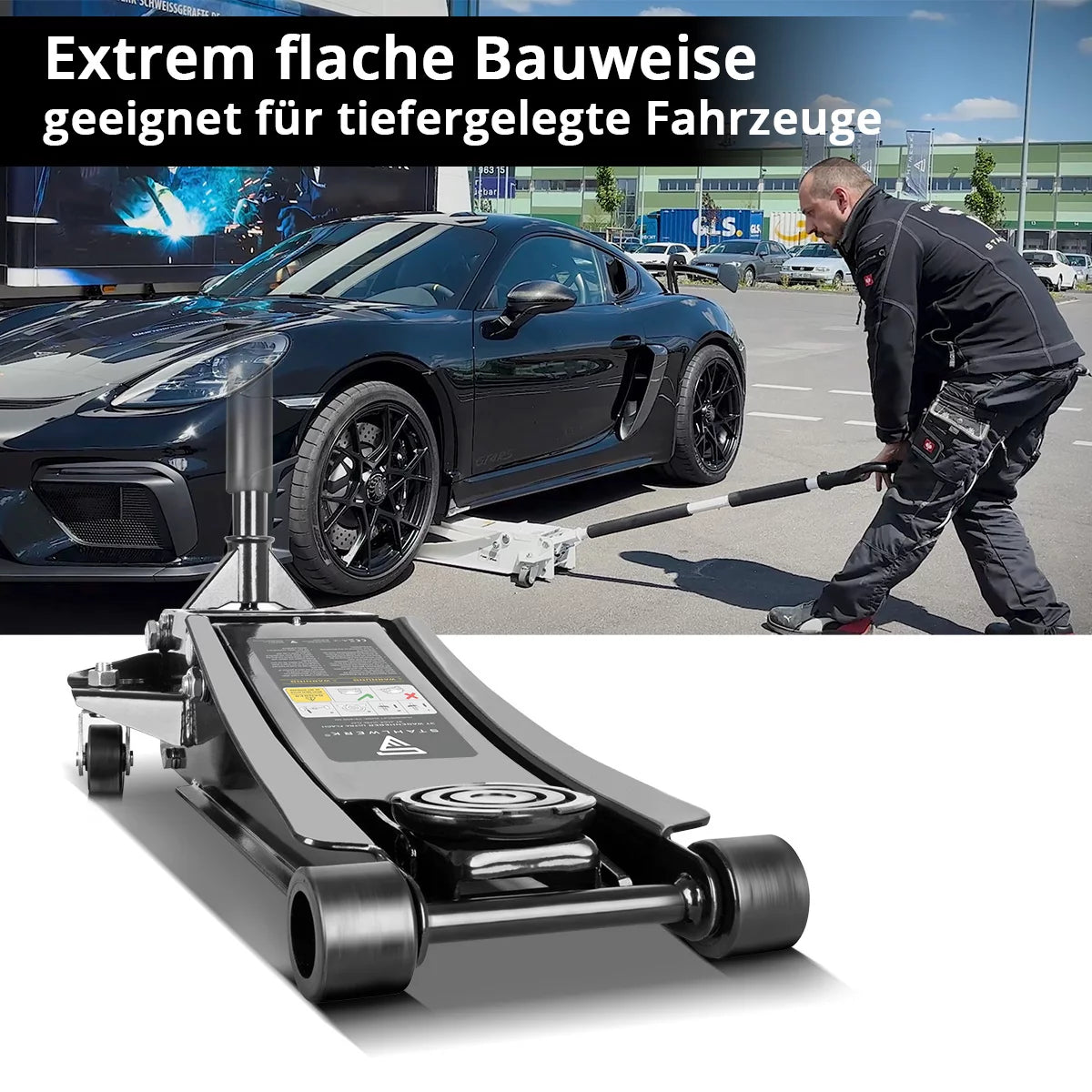 STAHLWERK Reifenwechsel Set Wagenheber WHB-73 ST mit 3 t Tragkraft, gummierten Rollen, Doppelhubkolben und 73-500 mm Hubbereich | Drehmomentschlüssel TW-350 ST mit 70-350 Nm | Arbeitshandschuhe