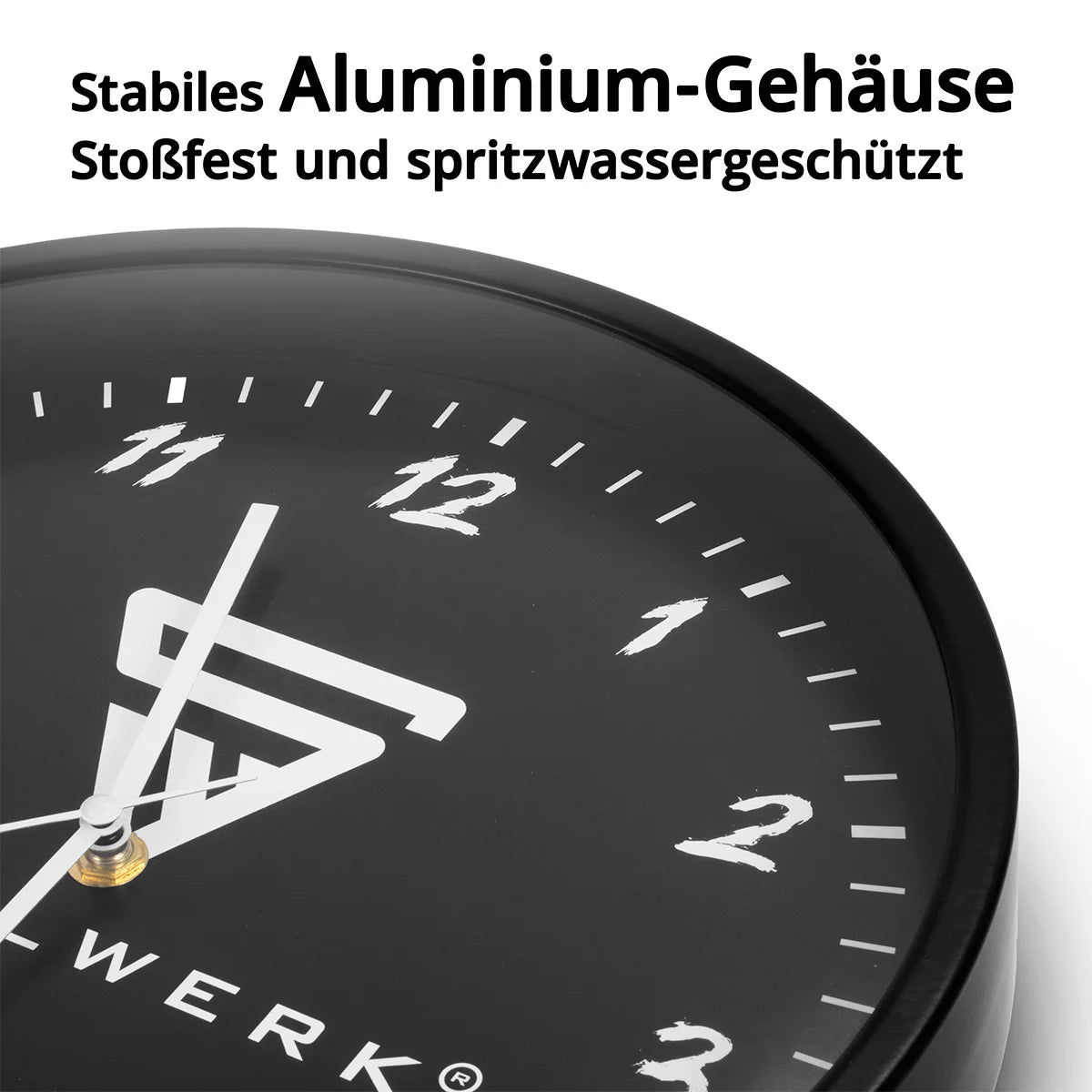 STAHLWERK Wanduhr 30 cm schwarze Werkstattuhr | Funkuhr | Funkwanduhr | Bürouhr | Küchenuhr mit Aluminium-Gehäuse und RCC-Uhrwerk