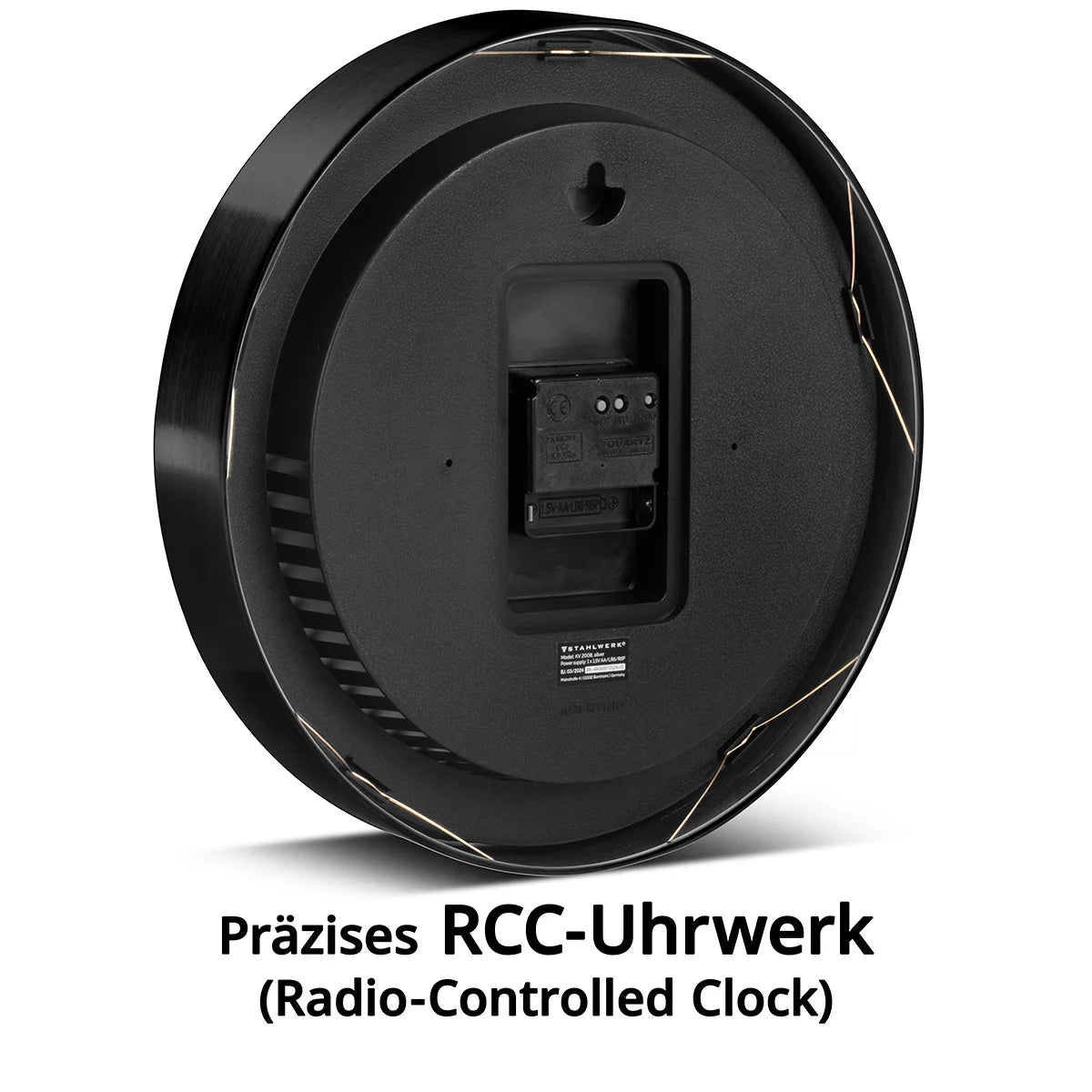 STAHLWERK Wanduhr 30 cm schwarze Werkstattuhr | Funkuhr | Funkwanduhr | Bürouhr | Küchenuhr mit Aluminium-Gehäuse und RCC-Uhrwerk