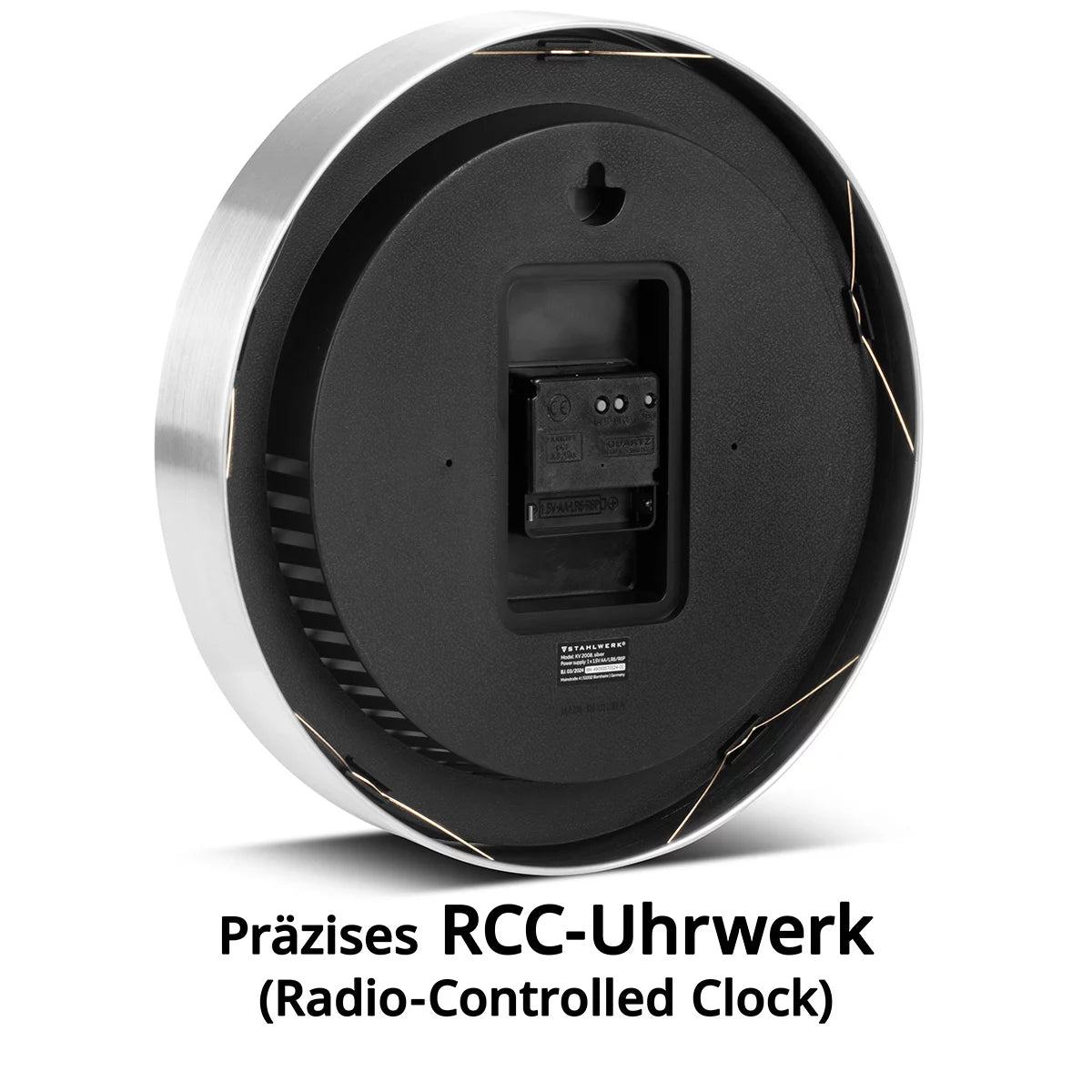 Orologio da parete STAHLWERK 30 cm orologio da officina argento | Orologio radiocontrollato | Orologio da parete radiofonico | Orologio da ufficio | Orologio da cucina con cassa in alluminio e movimento RCC