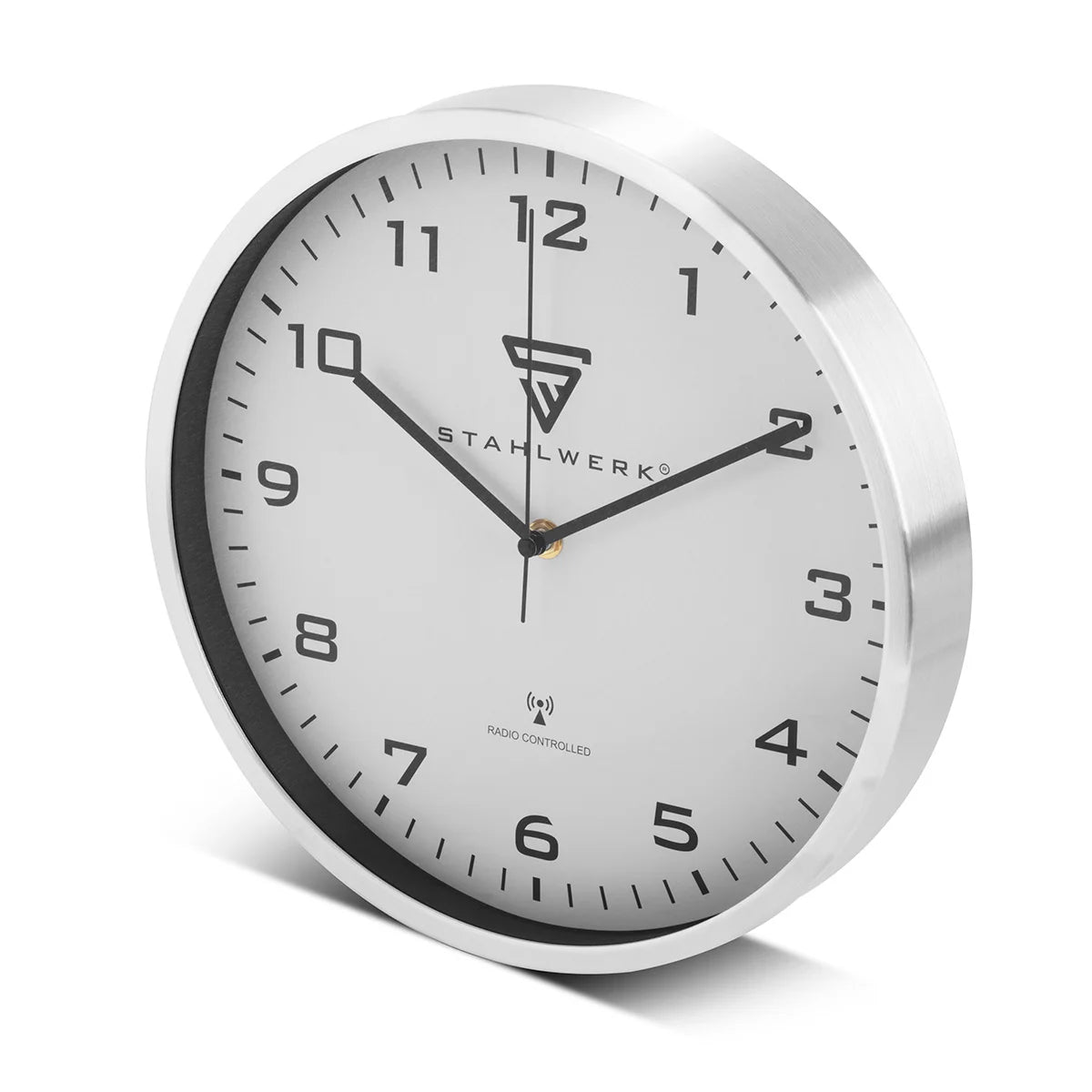 Orologio da parete STAHLWERK 30 cm orologio da officina argento | Orologio radiocontrollato | Orologio da parete radiofonico | Orologio da ufficio | Orologio da cucina con cassa in alluminio e movimento RCC