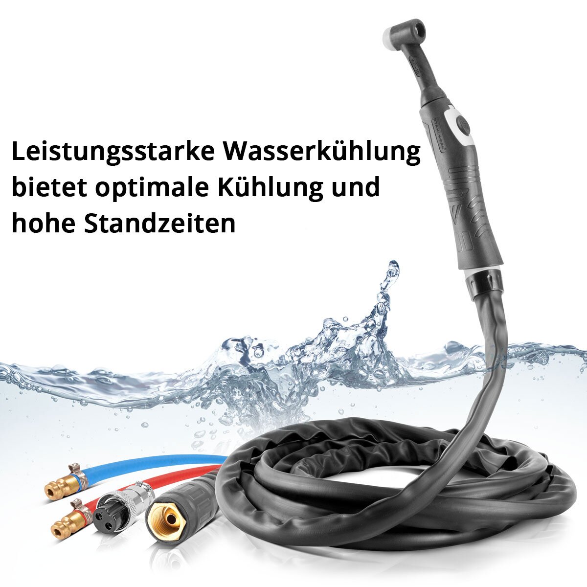 STAHLWERK Wassergekühlter WIG Schweißbrenner WP18 | SR18 bis 300 A mit 5 m Schutzgas-Schlauchpaket inklusive Wasserkühler mit 370 W und 6 L Tank