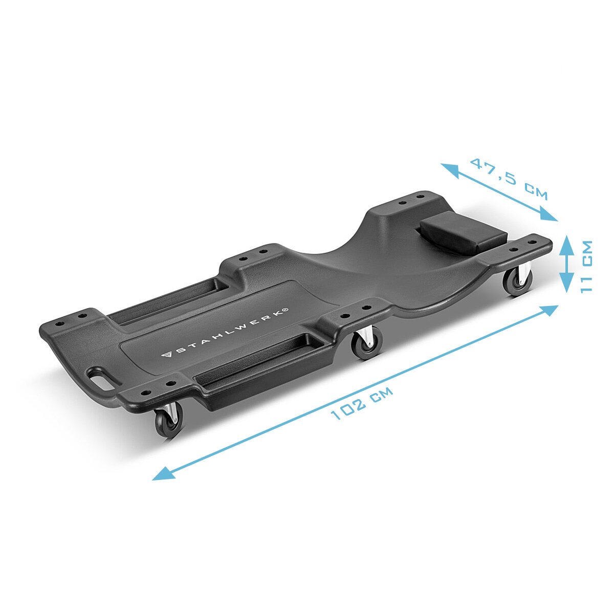 STAHLWERK vehicle roller board RC-40 ST with 500 kg load capacity and 6 movable wheels, ergonomic assembly roller board | Assembly couch | Workshop roller board | Workshop couch made of robust plastic