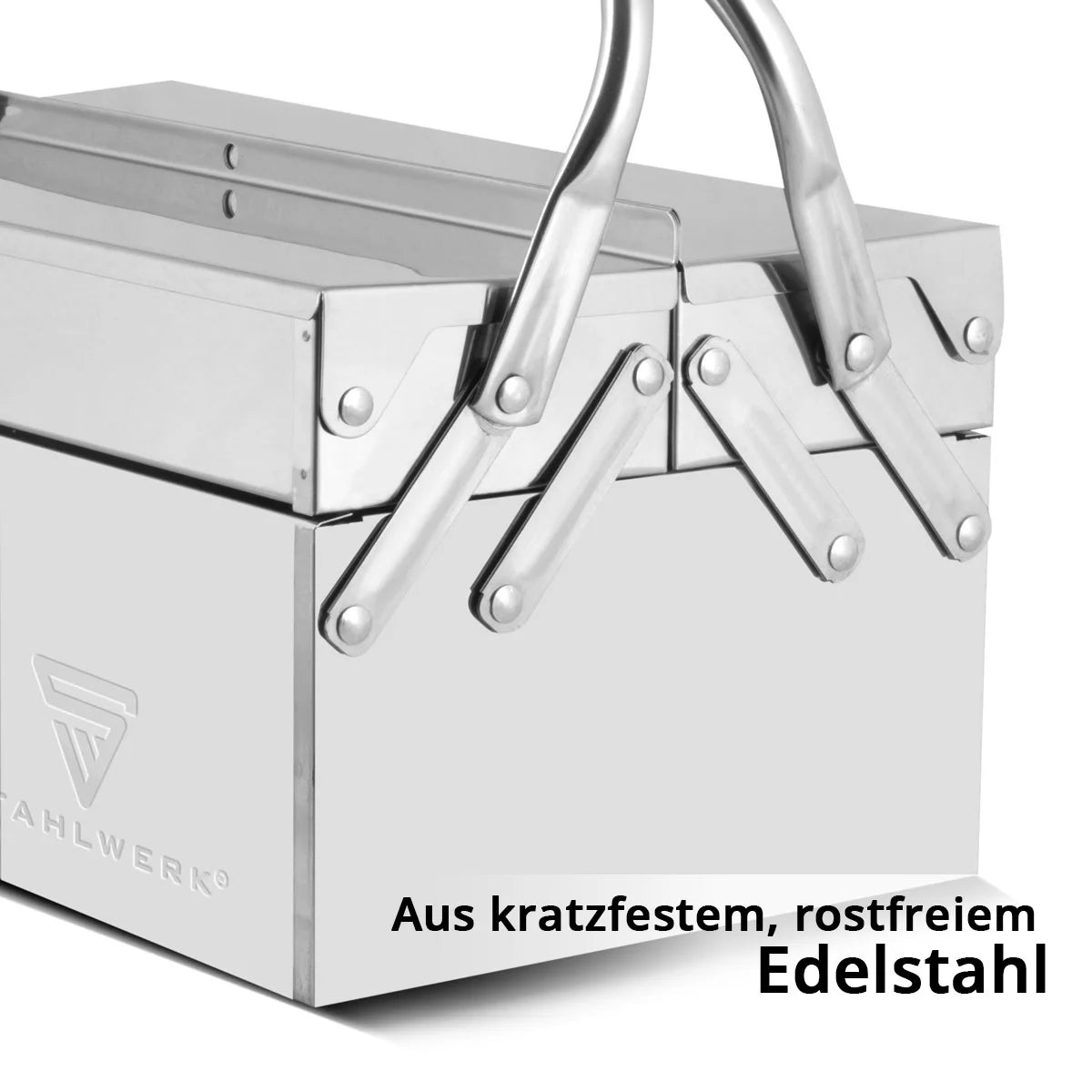 STAHLWERK tool box made of stainless steel | Metal tool box, extendable to the side | high-quality tool box empty with 5 compartments | Space-saving tool organizer without tools