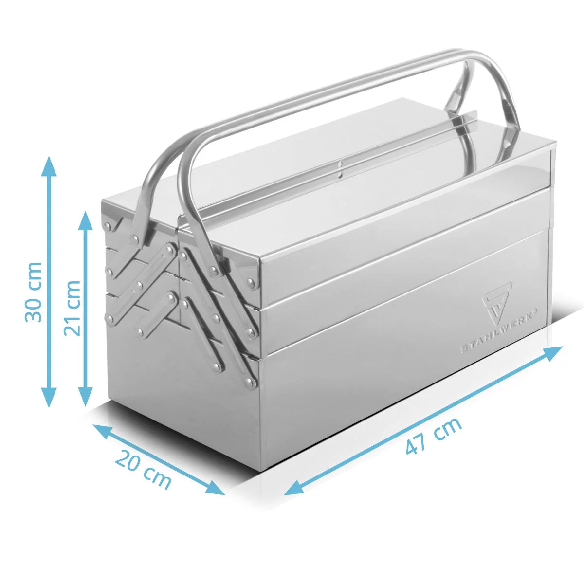 STAHLWERK tool box made of stainless steel | Metal tool box, extendable to the side | high-quality tool box empty with 5 compartments | Space-saving tool organizer without tools