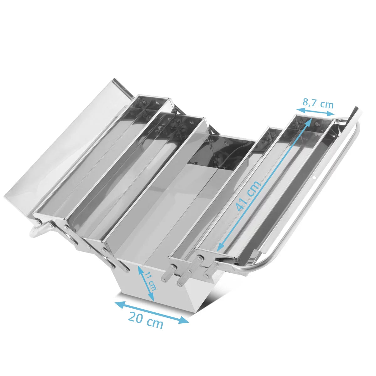STAHLWERK tool box made of stainless steel | Metal tool box, extendable to the side | high-quality tool box empty with 5 compartments | Space-saving tool organizer without tools
