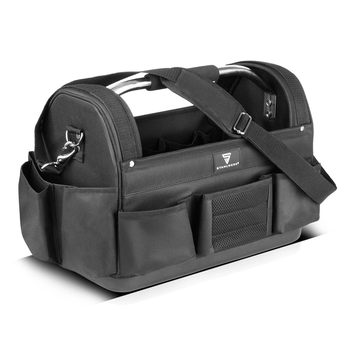 STAHLWERK tool bag | 11 outside and 10 inside pockets | Robust installer bag | Portable tool box | Assembly bag with carrying handle and shoulder strap | Durable polyester fabric