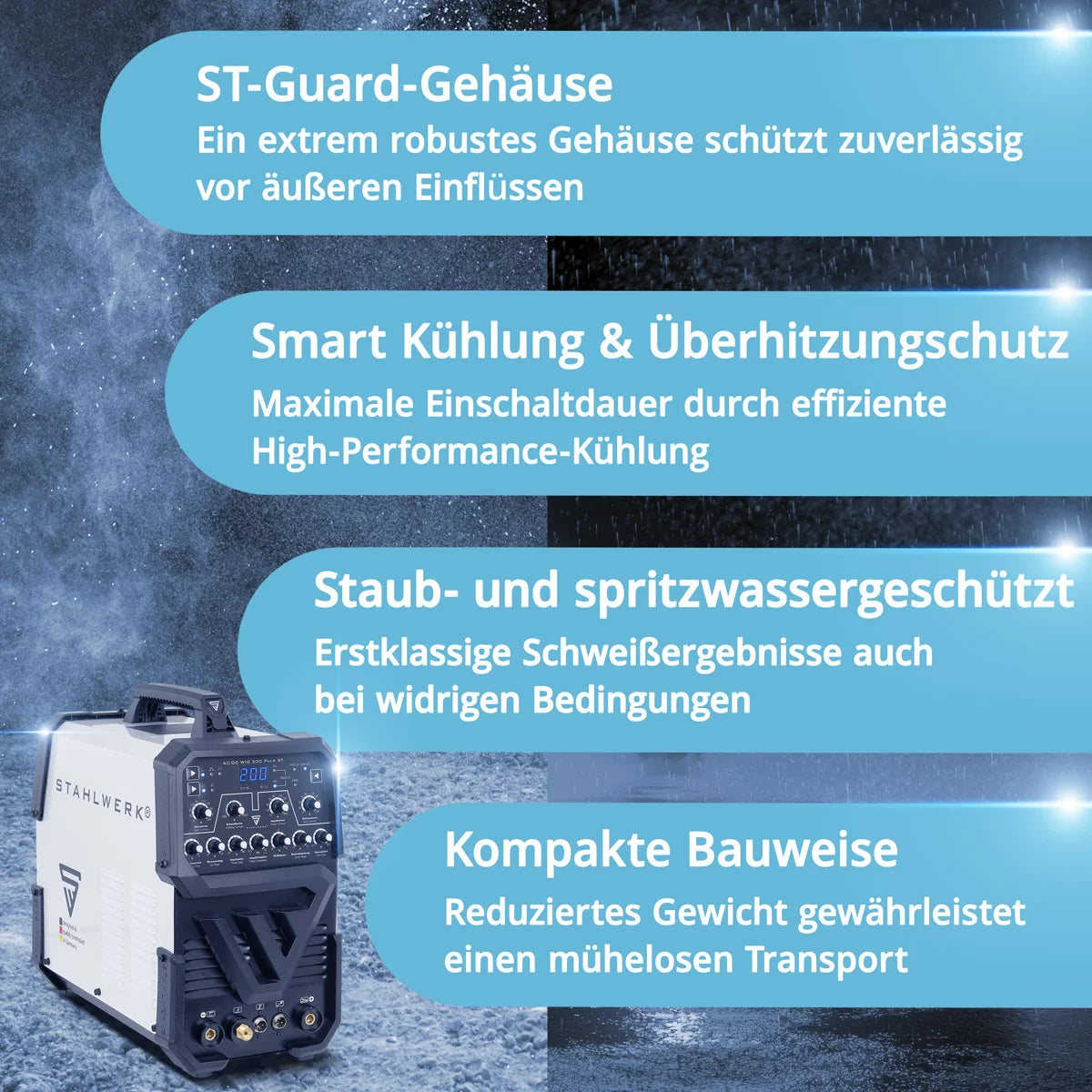 STAHLWERK AC/DC TIG 200 Puls ST | Soudeuse TIG 200 A | Onduleur combiné AC/DC TIG et MMA/E-hand | Mode 2T/4T | Feuille fine adaptée | Mode AC pour l'aluminium | Démarrage à chaud et anti-adhésif