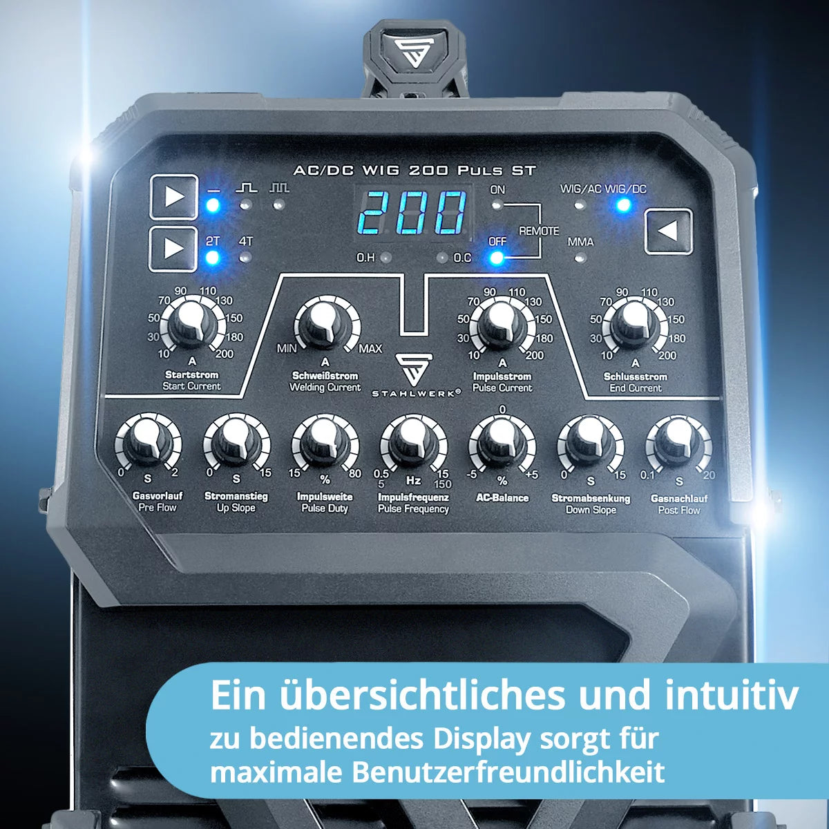 STAHLWERK AC/DC TIG 200 Puls ST | Soudeuse TIG 200 A | Onduleur combiné AC/DC TIG et MMA/E-hand | Mode 2T/4T | Feuille fine adaptée | Mode AC pour l'aluminium | Démarrage à chaud et anti-adhésif