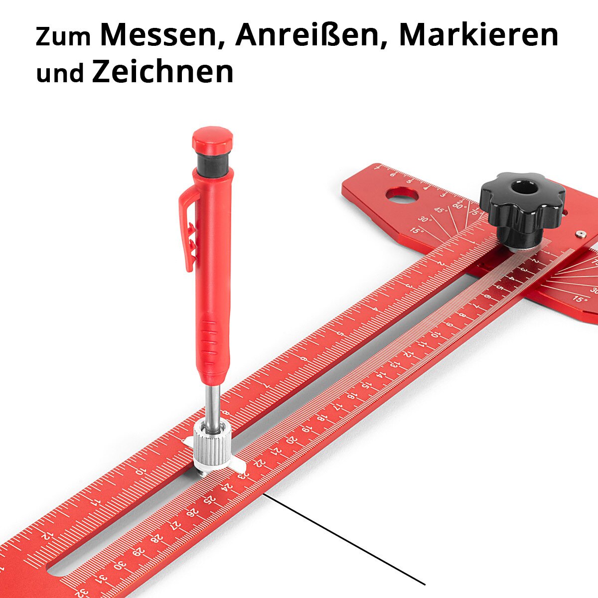 STAHLWERK angle marking ruler made of aluminum with stop and marking pen marking gauge | Marking gauge | Marking ruler | Marking rule for scribing, marking and drawing