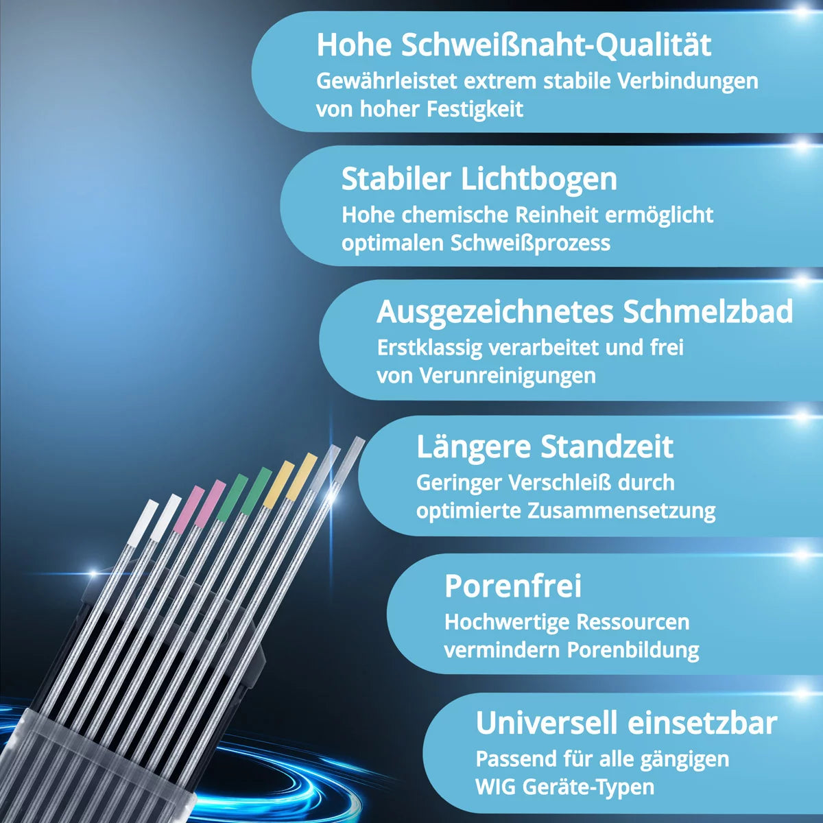 STAHLWERK tungsten electrodes / welding electrodes gold, gray, pink, white, green 2.4 mm each in a practical set of 10