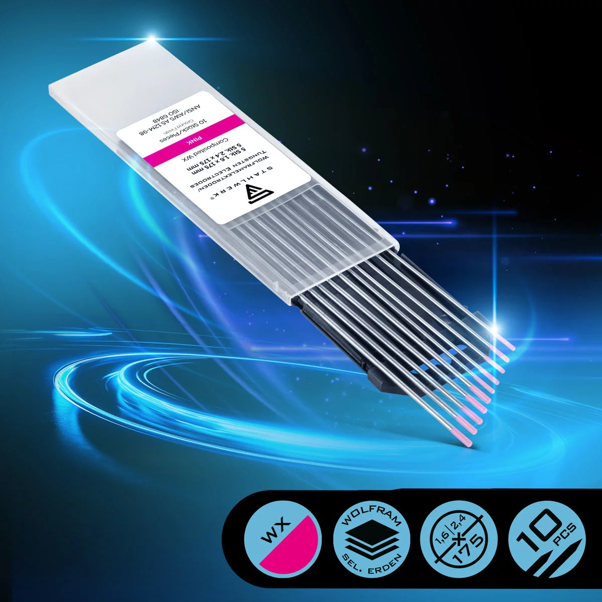 STAHLWERK Wolframelektroden / Schweißelektroden WX Pink 1,6 + 2,4 mm je 5 im praktischen 10er Set