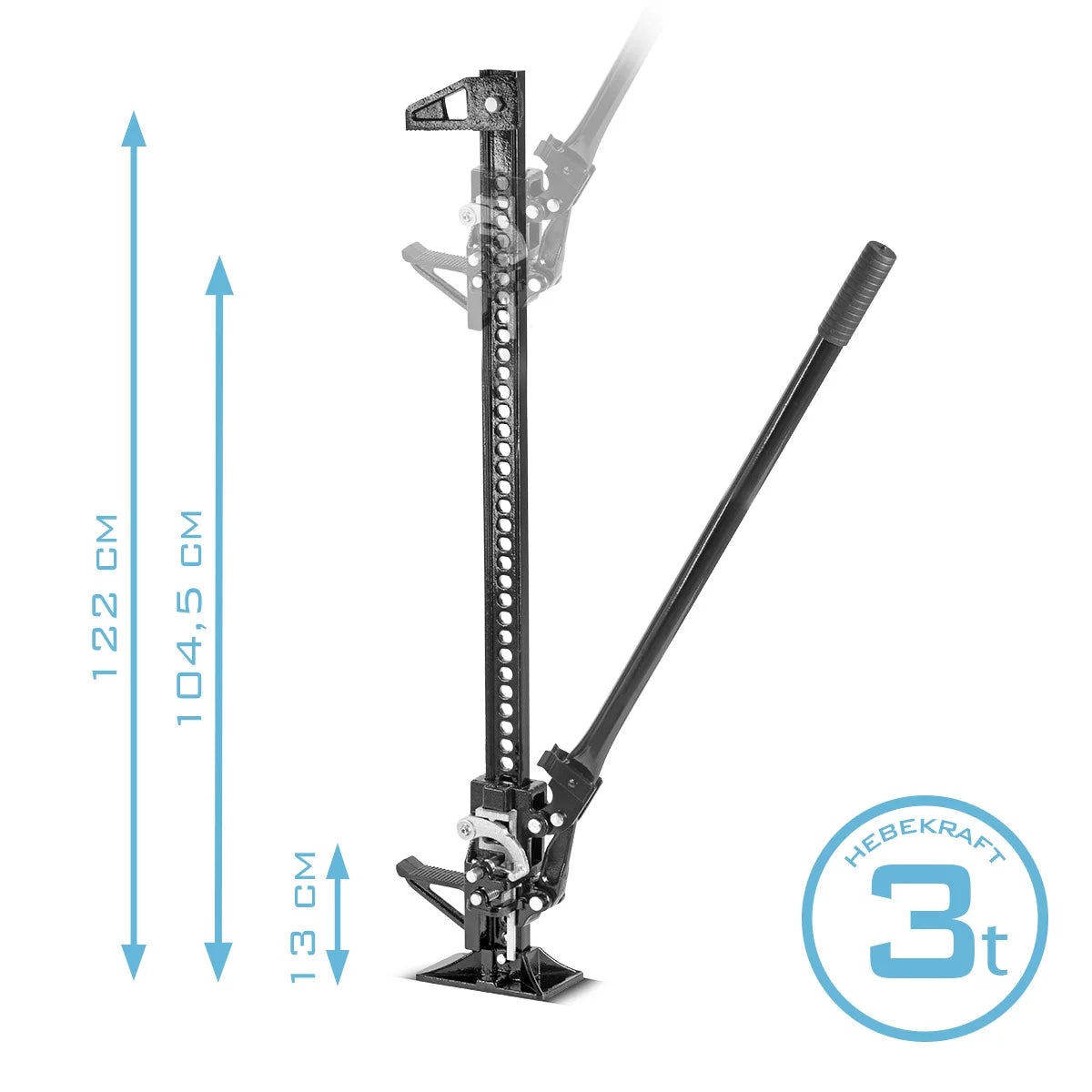 Cric à crémaillère STAHLWERK 48" avec capacité de charge de 3 t et hauteur de levage de 13 à 104,5 cm Farm-Jack | Cric de voiture robuste | Treuil à crémaillère | Treuil de stock | Cric de voiture tout-terrain | Cric de grande hauteur | Cric polyvalent