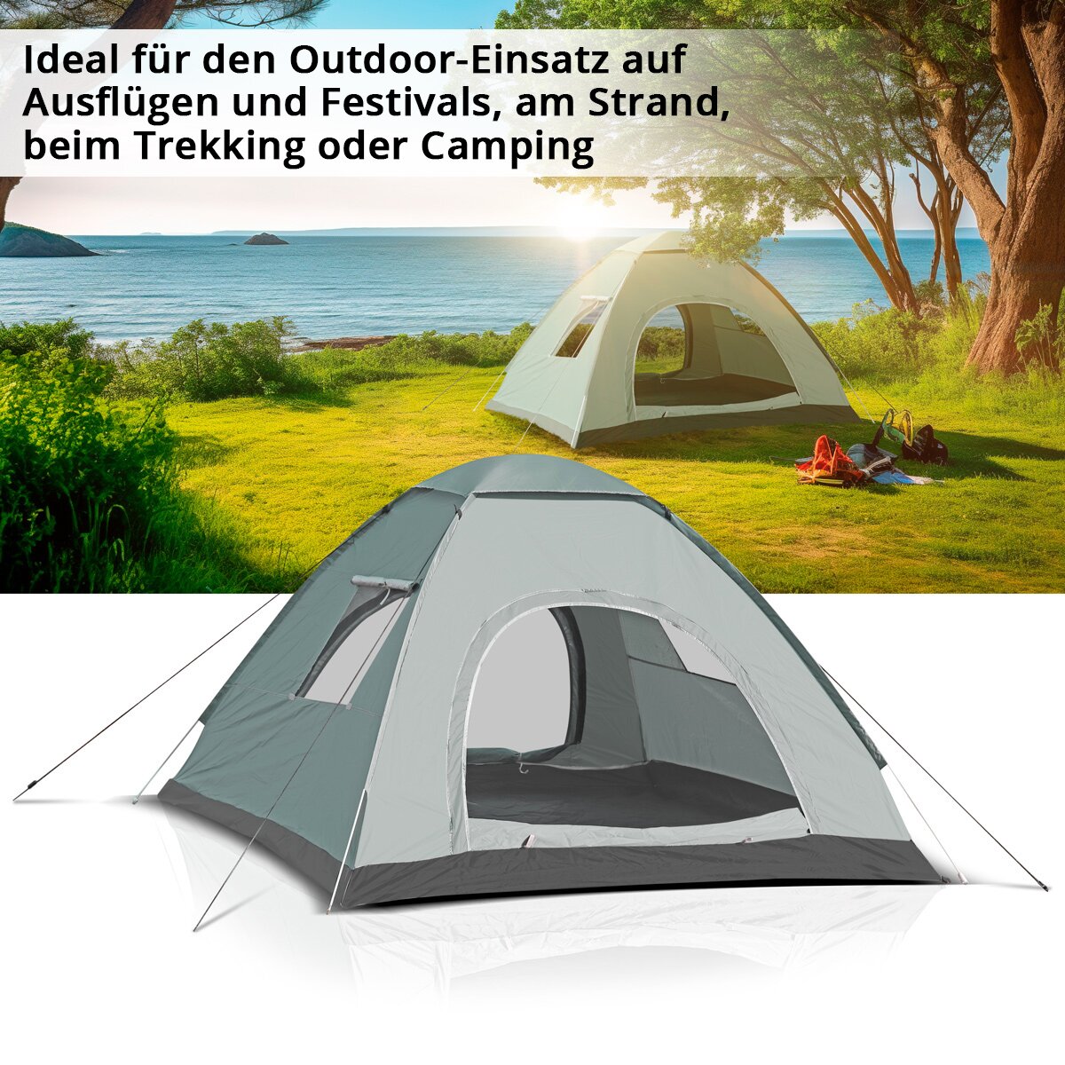 STAHLWERK camping tent Z-200 ST 200 x 200 cm self-assembly pop-up tent | Pop-up tent | Igloo tent | folding tent | Dome tent | Trekking tent | Tent for 2-3 people including transport bag