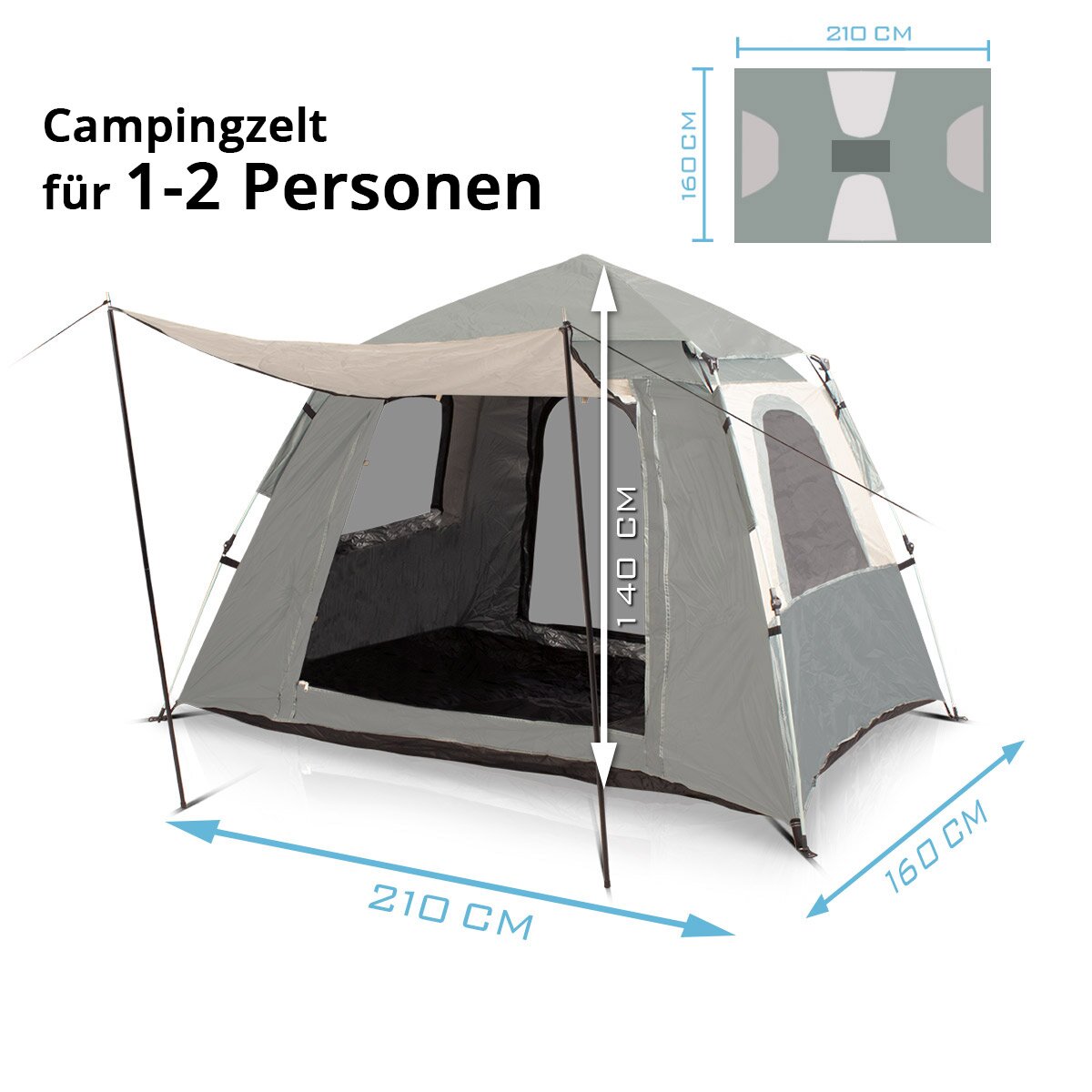 STAHLWERK camping tent Z-210 ST 210 x 160 cm self-assembly pop-up tent | Pop-up tent | Igloo tent | folding tent | Dome tent | Trekking tent | Tent for 1-2 people including transport bag