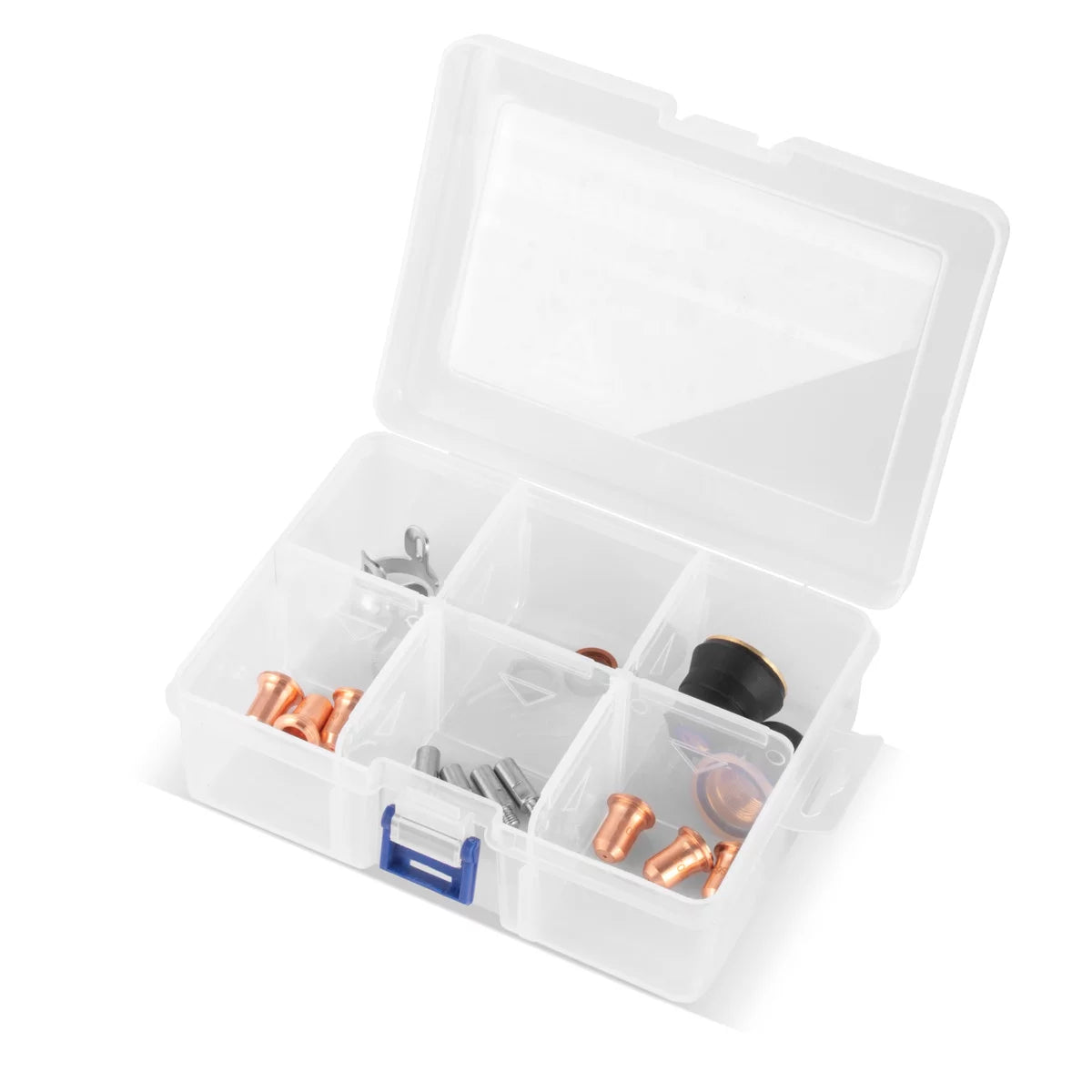 STAHLWERK NS/S65 plasma accessories | Wear parts for plasma cutting torches | 17-piece set with electrodes, cutting nozzles 0.8/1.0 mm, protective caps, power distributor, spacers | Transport box