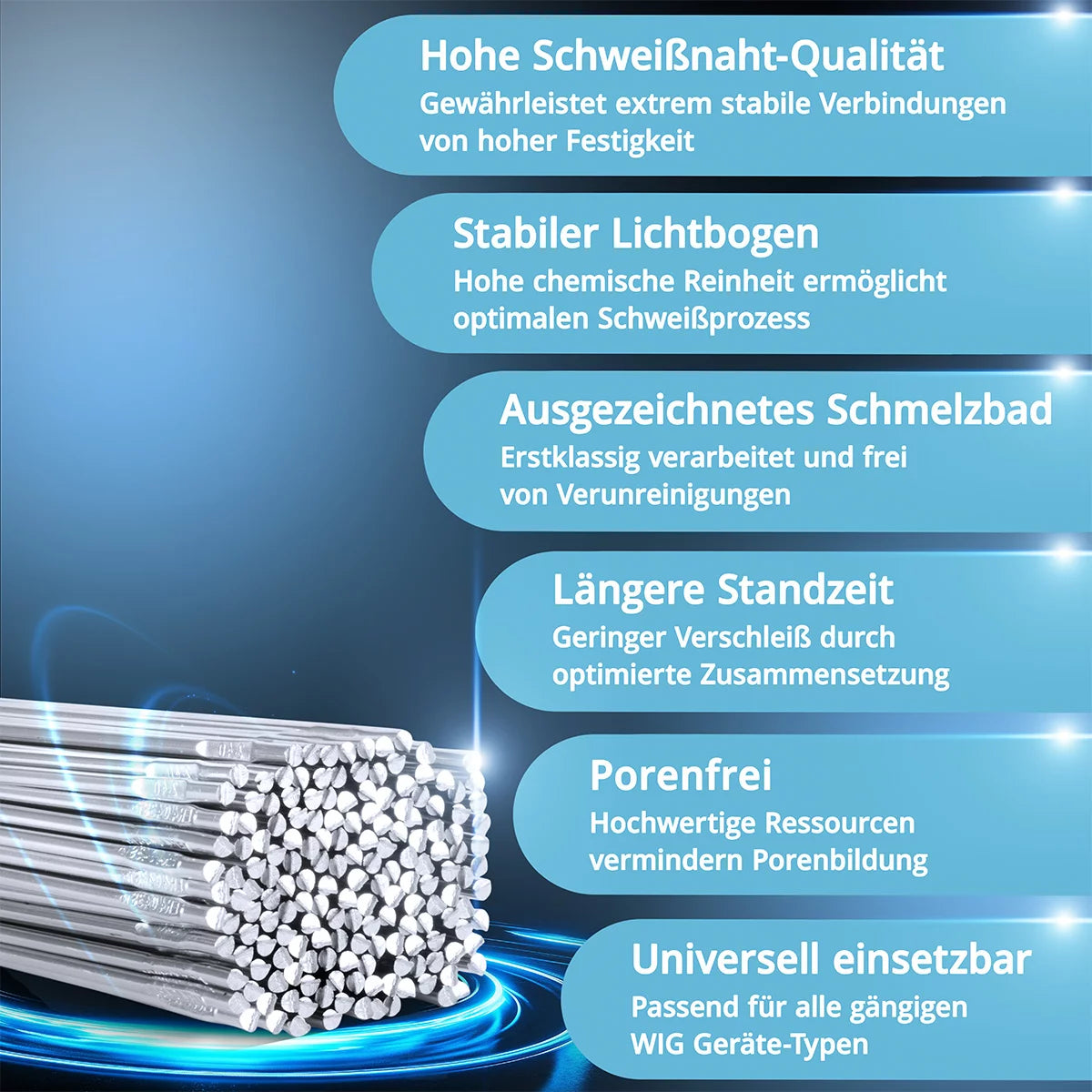 Bacchette per saldatura STAHLWERK TIG ER4043Si5 alluminio altolegato / Ø 1,6 mm x 500 mm / 1,0 kg / inclusa custodia