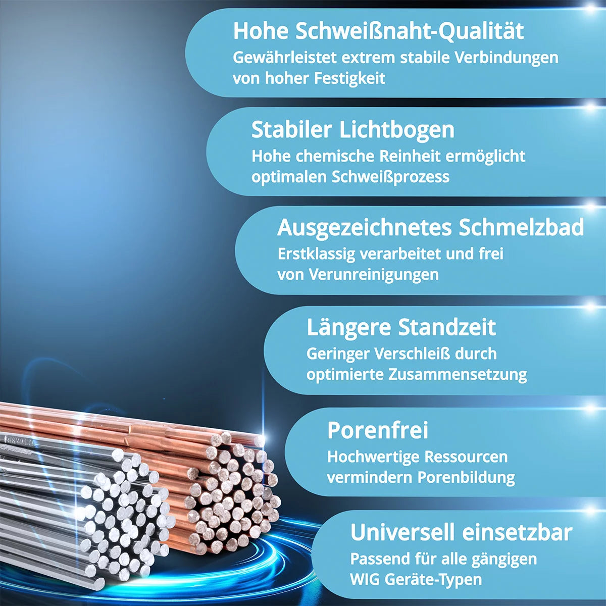 Baguettes de soudage STAHLWERK TIG acier / acier inoxydable / Ø 2,5/2,4 mm x 500 mm dans un kit pratique / 1 kg pièce / avec boîte de rangement