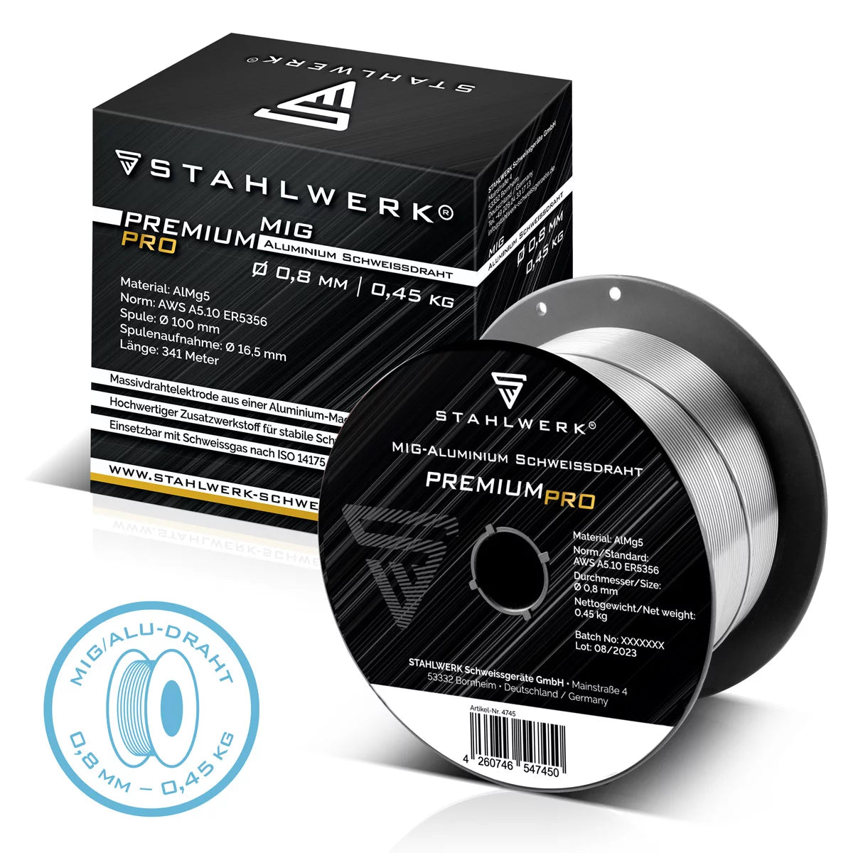 STAHLWERK 3 x MIG MAG Aluminium Schweißdraht ER5356 (AlMg5) 0,8 mm 0,45 kg Drahtrolle | Drahtspule | Zusatzwerkstoff | Universal Schweißdraht | Massivdrahtelektrode