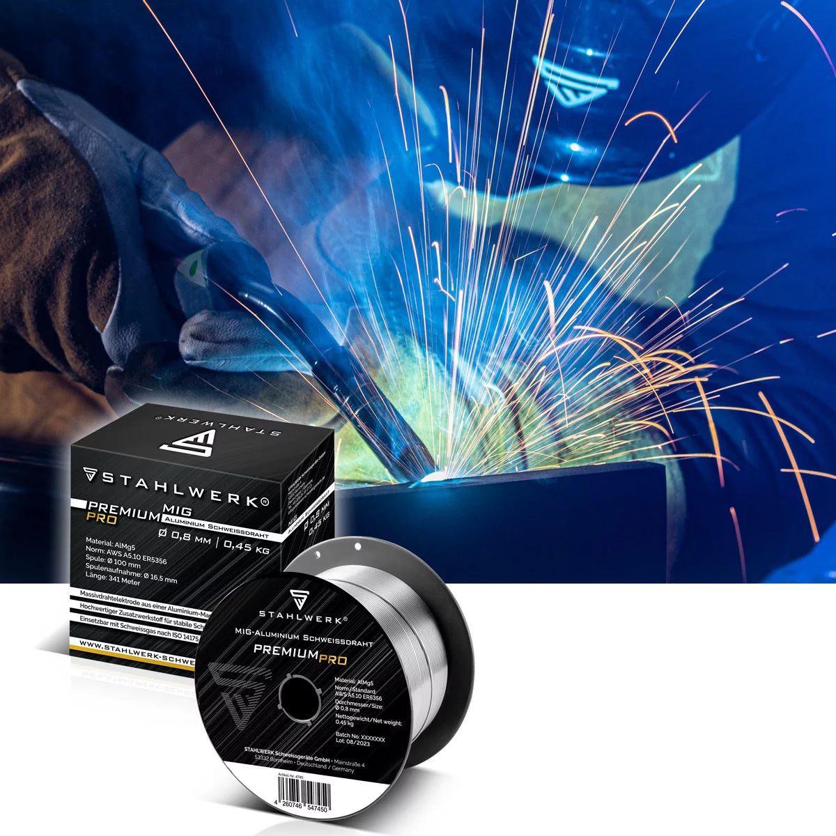 STAHLWERK 2 x MIG MAG aluminum welding wire ER5356 (AlMg5) 0.8 mm 0.45 kg wire roll | Wire coil | Filler material | Universal welding wire | Solid wire electrode