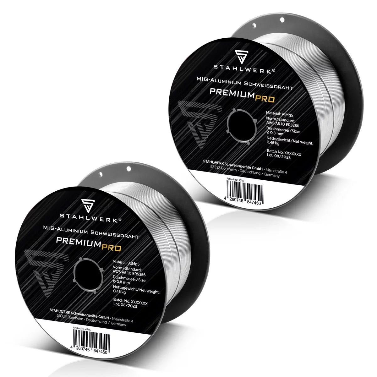 STAHLWERK 2 x MIG MAG aluminum welding wire ER5356 (AlMg5) 0.8 mm 0.45 kg wire roll | Wire coil | Filler material | Universal welding wire | Solid wire electrode