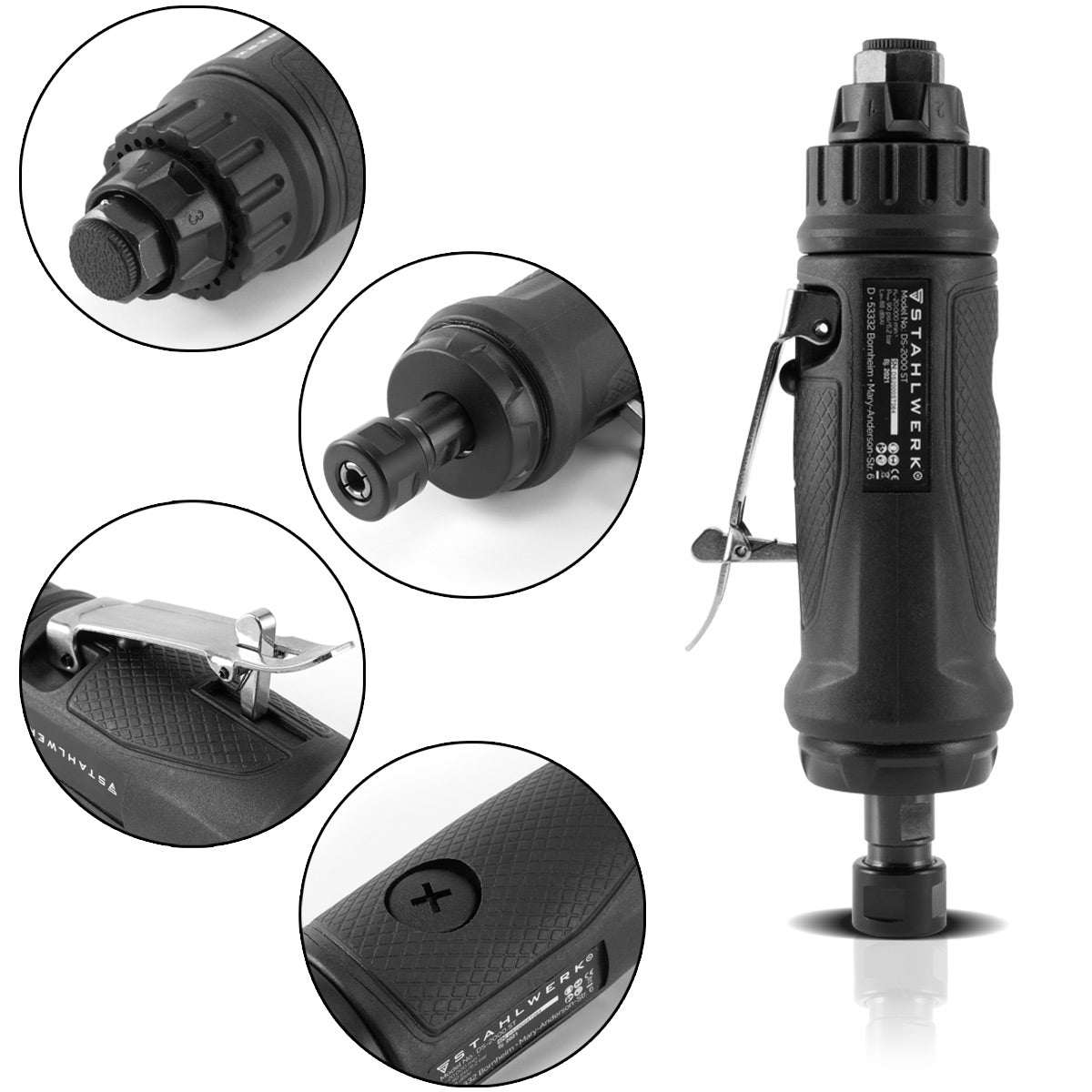 STAHLWERK DS-2000 ST Amoladora neumática profesional de aire comprimido y amoladora multiusos para pulir, fresar, grabar y esmerilar