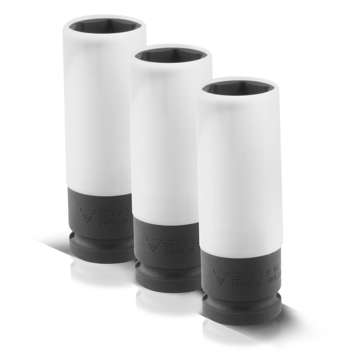 Jeu de clés à douille STAHLWERK 1/2 pouces 3 douilles à chocs de haute qualité 17, 19, 21 mm en acier chromé-molybdène galvanisé