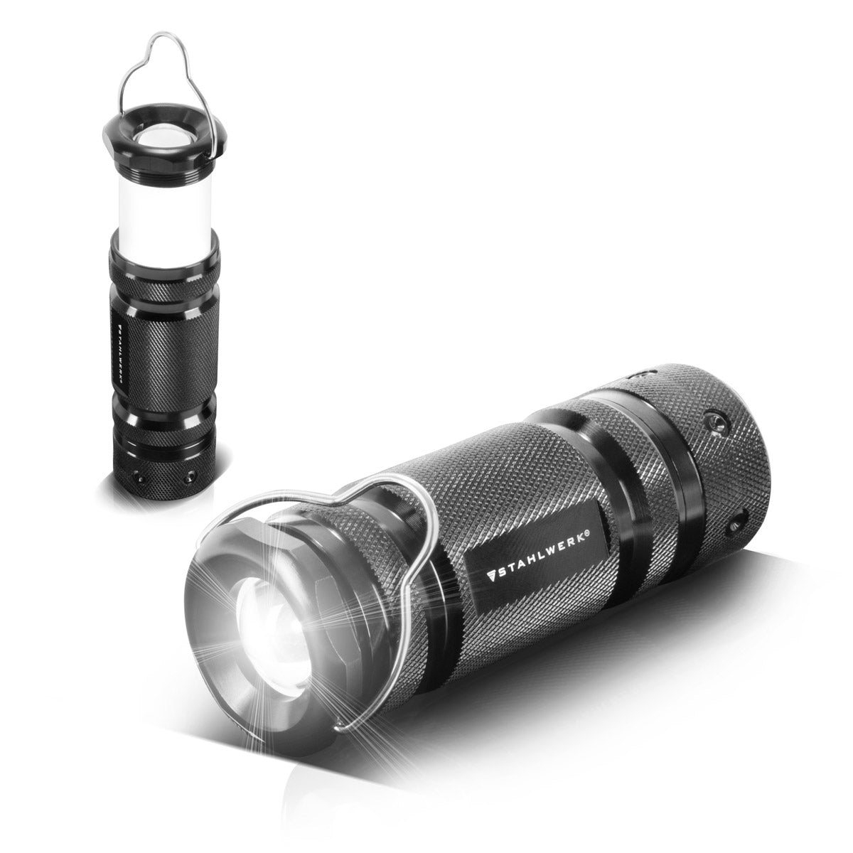Torcia LED STAHLWERK con 6 modalità, asta telescopica estensibile a 360° / luce LED / luce LED / lampada LED / lanterna LED con alloggiamento in alluminio di alta qualità