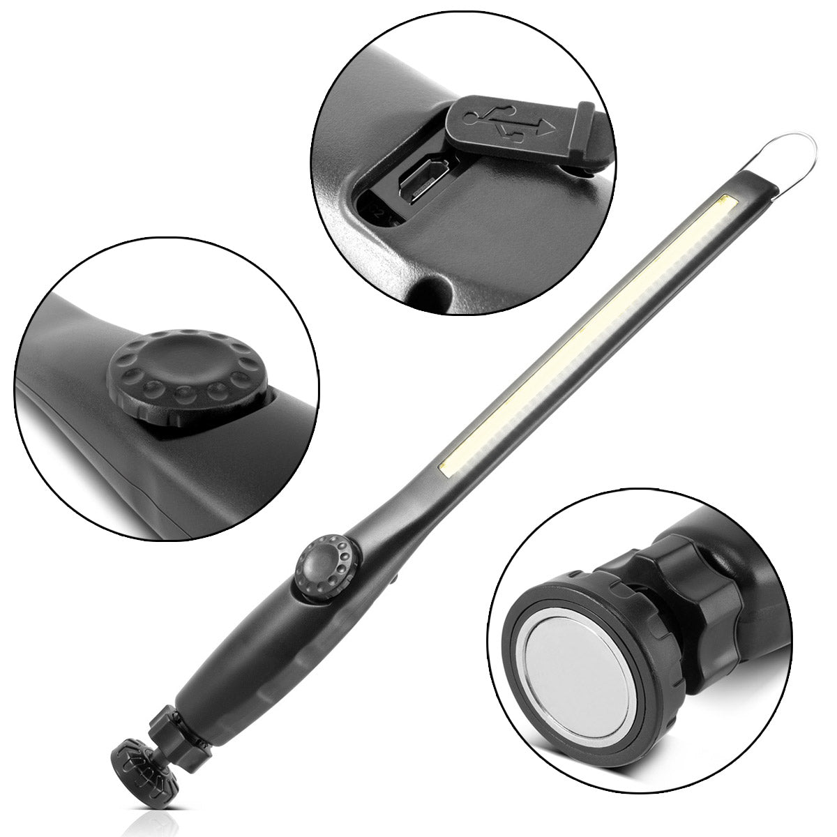 STAHLWERK LED work light AL-300 ST Powerful penlight/torch/flashlight with integrated battery, USB port and swiveling magnetic base, infinitely adjustable