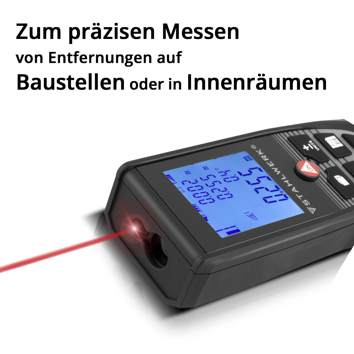 Télémètre laser STAHLWERK LE-40 ST jusqu'à 40 m de distance avec écran numérique LCD éclairé, appareil de mesure de distance et de distance pour une mesure précise des distances et des volumes sur les chantiers ou à l'intérieur